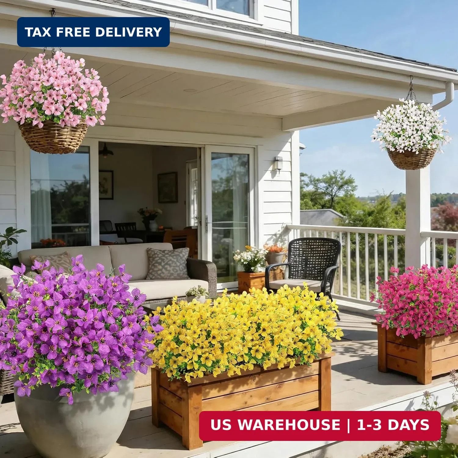 Ouddy Decor 16 Pcs Artificial Flowers for Outdoors Decorations Realistic Fake Si