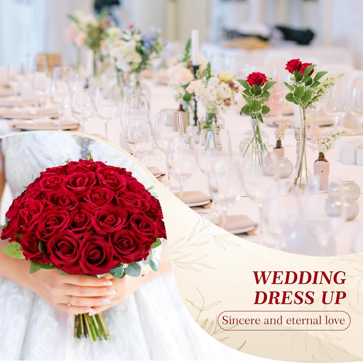 150 Pcs Realistic Wine Red Silk Roses for Wedding Decor & Home Arrangements