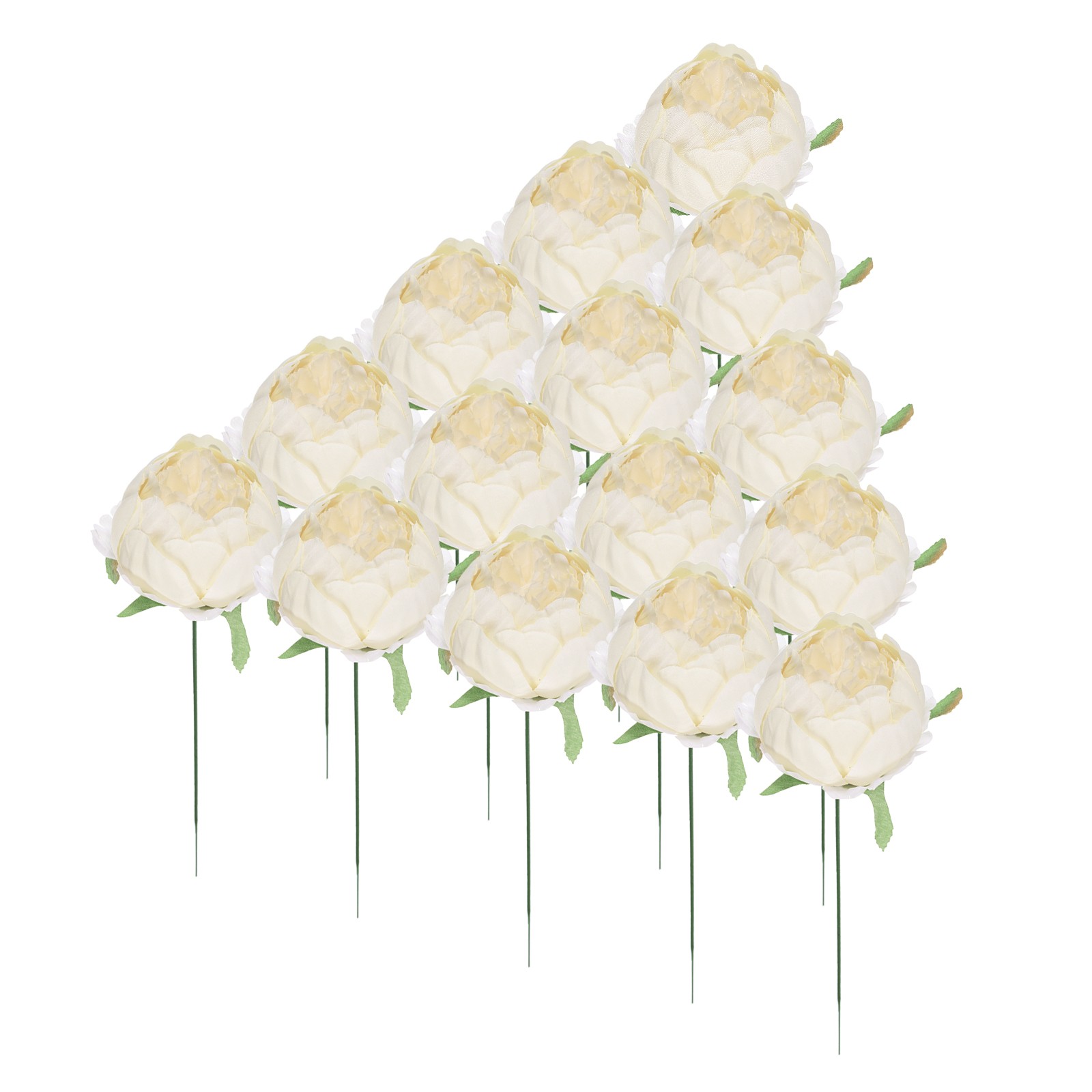 25Pcs Peonies Artificial Flowers Fake Silk Heads Faux Stems for DIY Beige