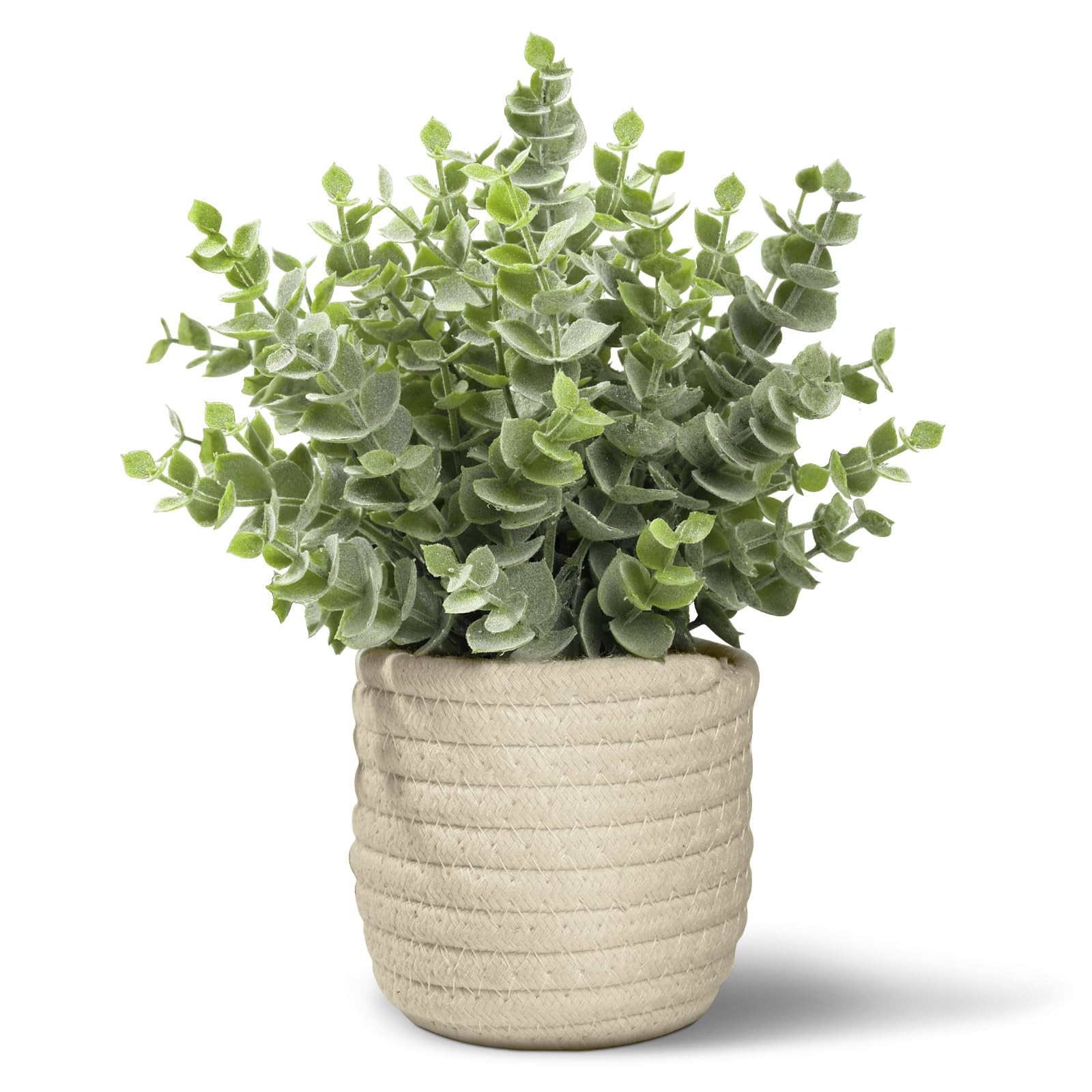 Faux Fake Plants Eucalyptus Potted Weave Basket Indoor Greenery Tabletop