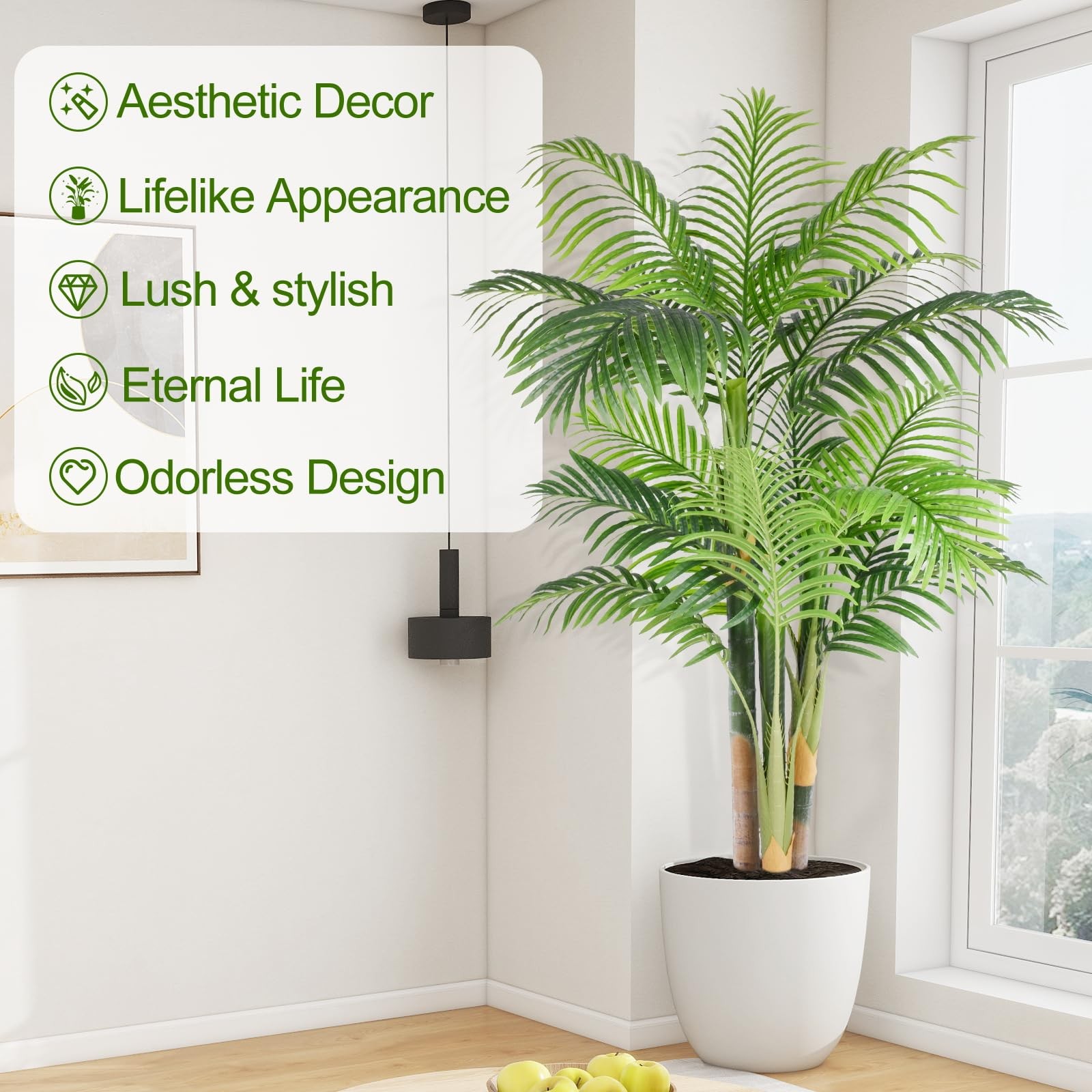5ft Tall Triple Golden Cane Palm Artificial Tree Large Tropical Palm Tree UV …