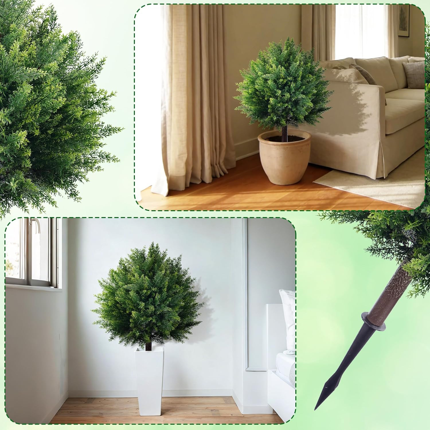 27.6” UV Resistant Artificial Cedar Topiary Ball Trees – Set of 2