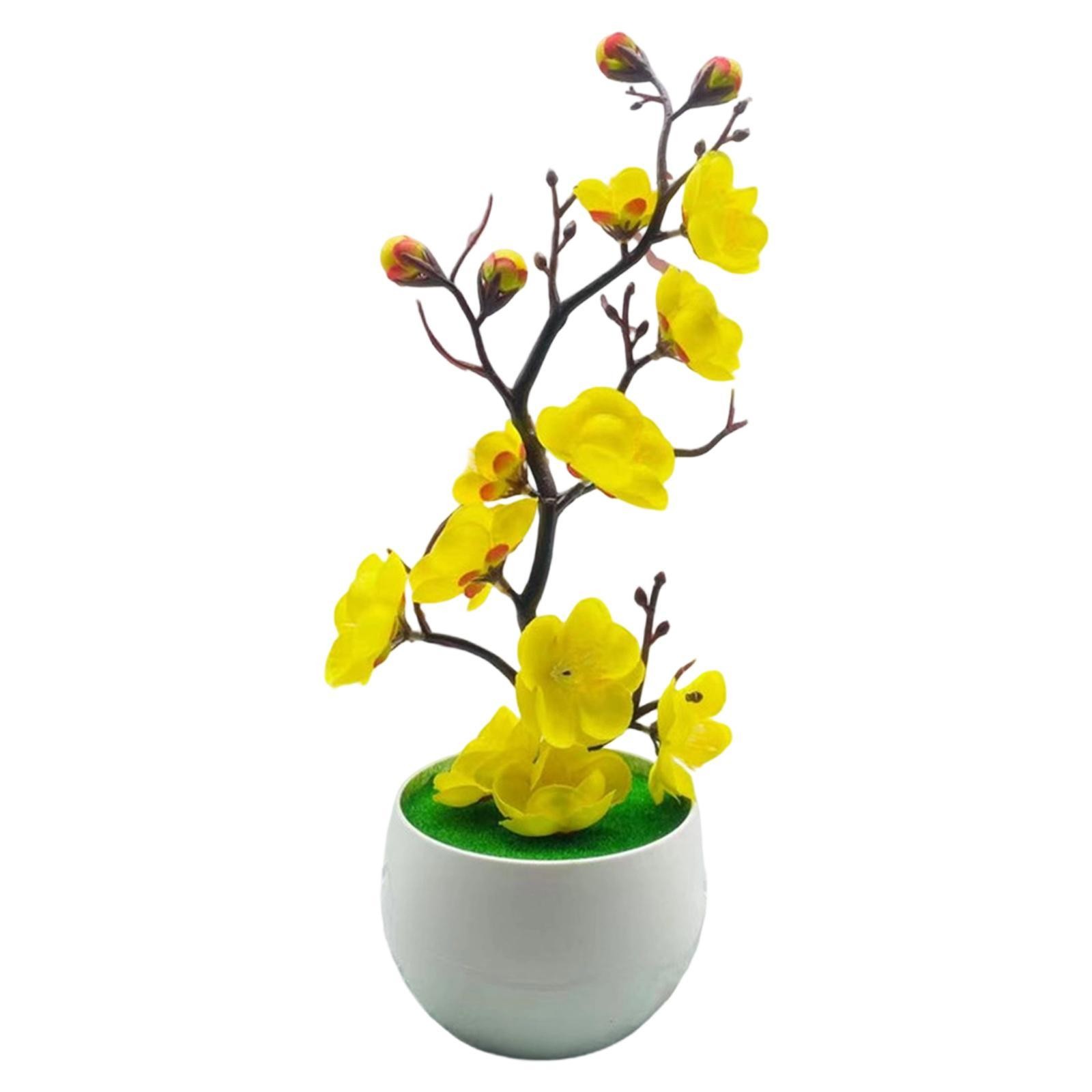 Artificial Potted Flowers Faux Plum Blossom Bonsai for Office Home Farmhouse