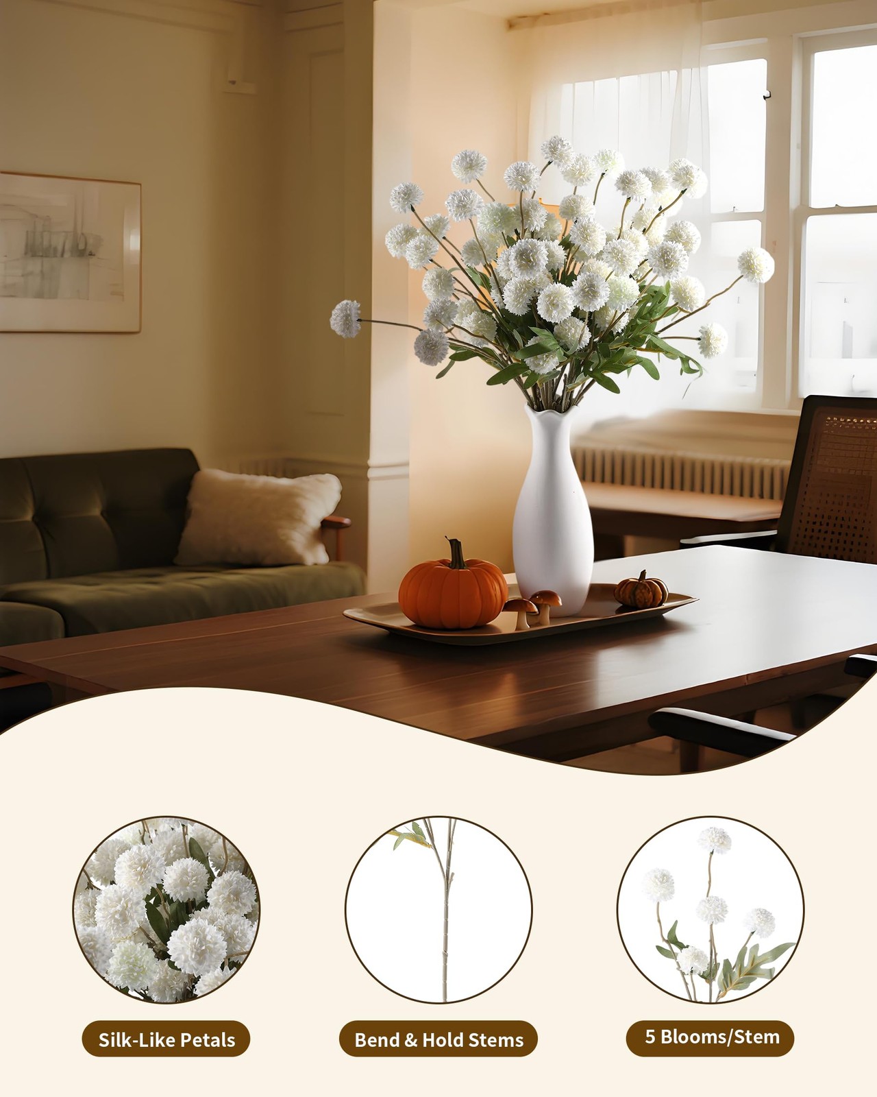 JAKY-Global 10 Stems Fall Artificial Chrysanthemum Flowers,21in Realistic Sil…