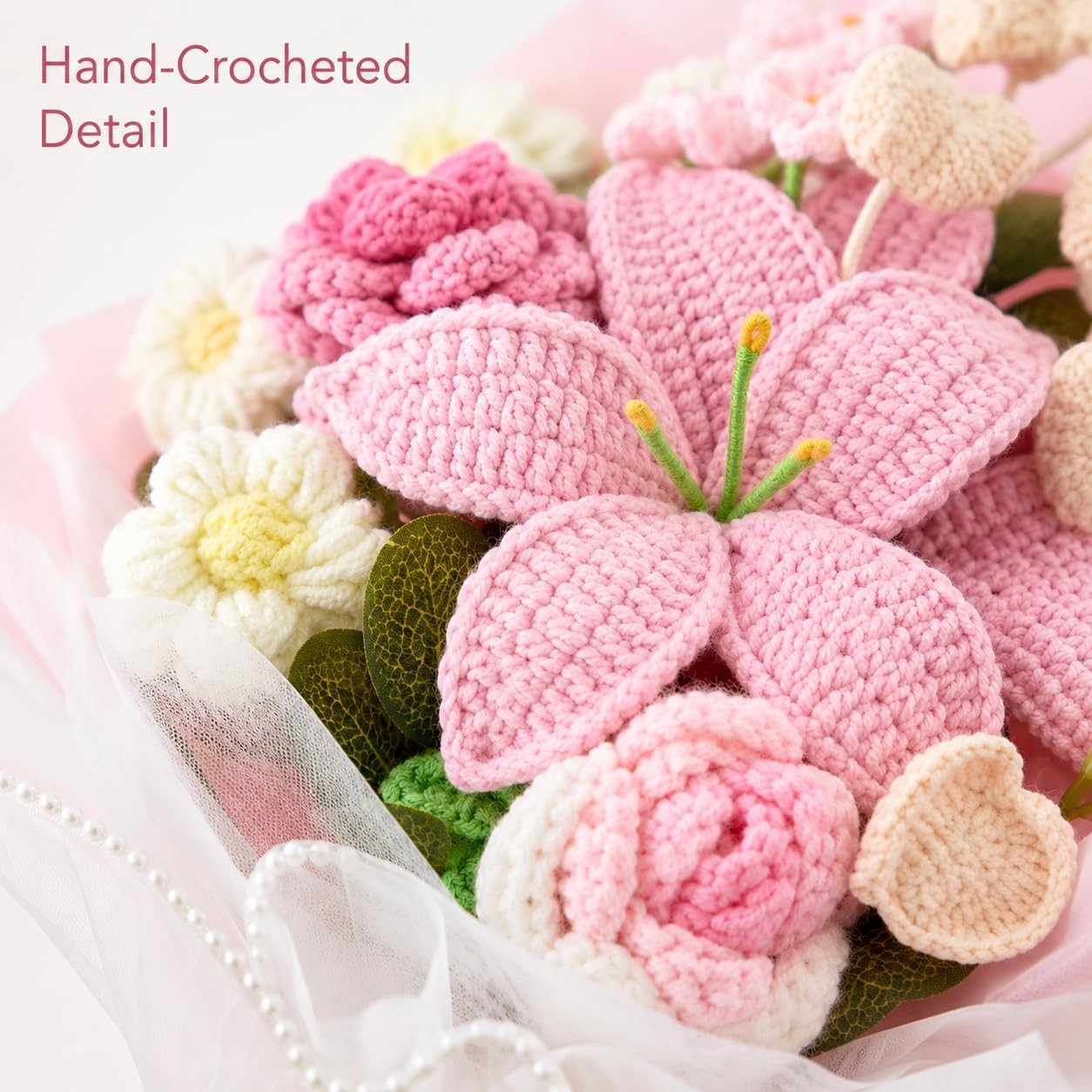 Crochet Flowers,12 Pcs Crochet Flower Bouquet, Pink Handmade Knitted Flowers,…