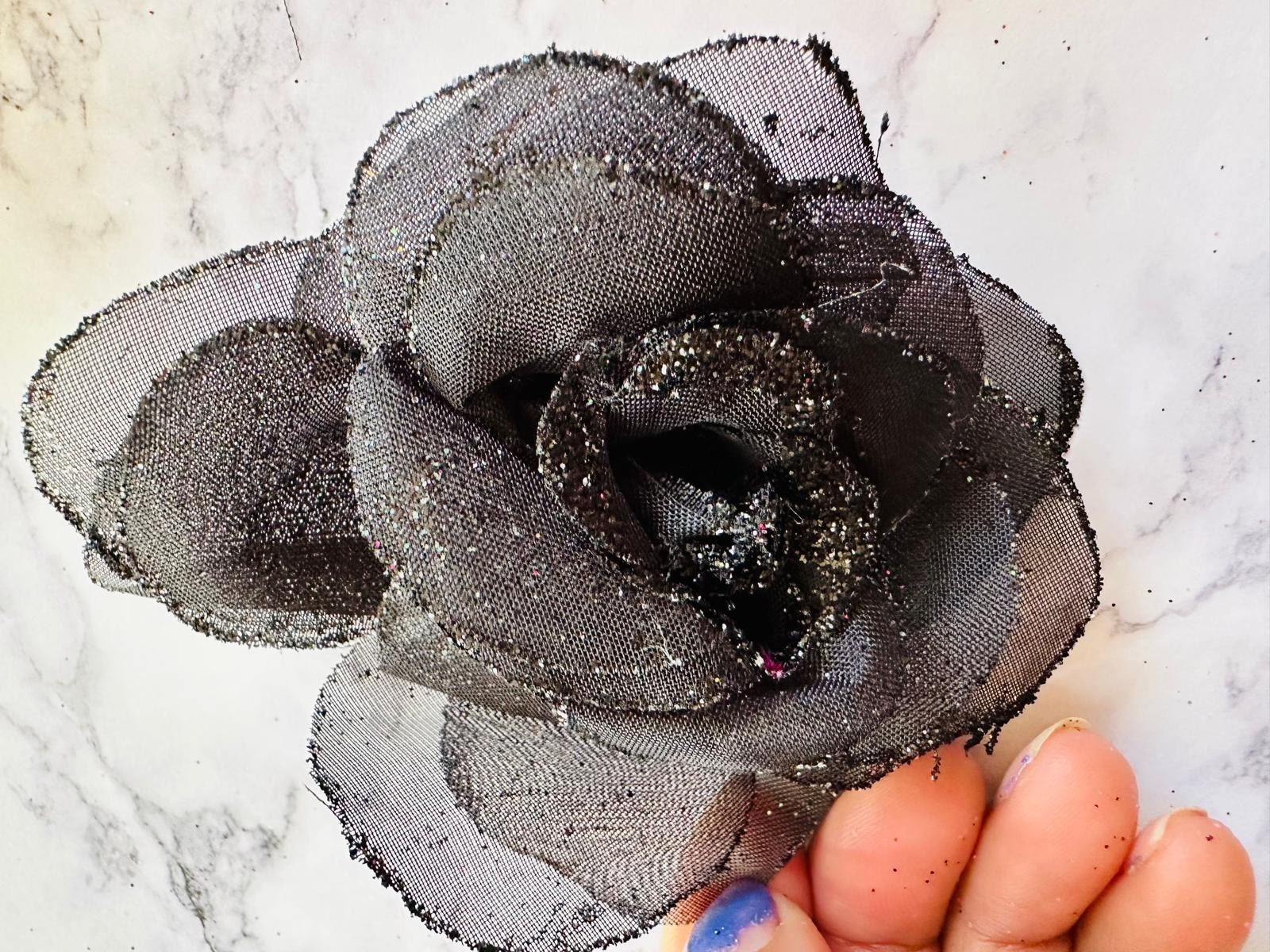 12 Pc Glitter Roses Artificial Fabric Flowers Bridal Shower Decor Assortment