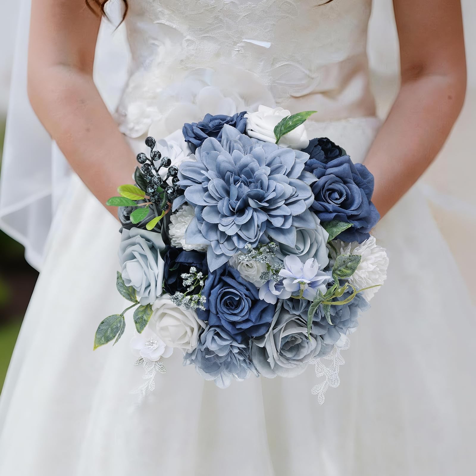 Dusty Blue Artificial Flowers Combo Silk Fake Flower Box Set Wedding Bouquet