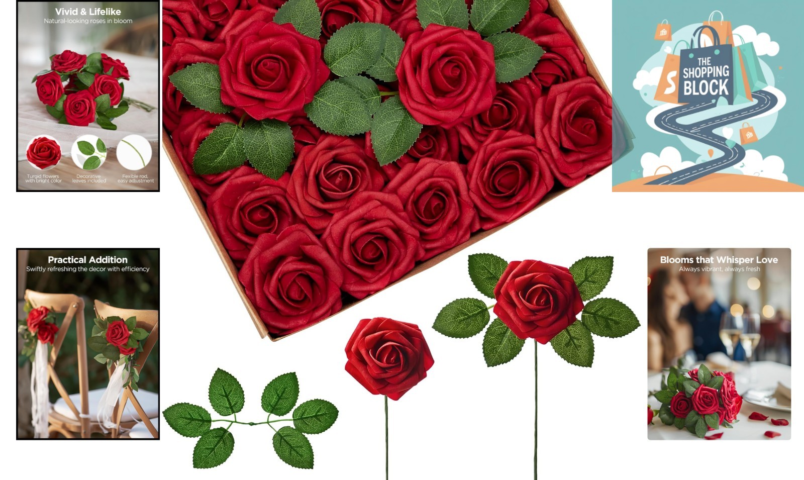 25 Dark Red Foam Fake Roses with Stems for Wedding & Party Decorations