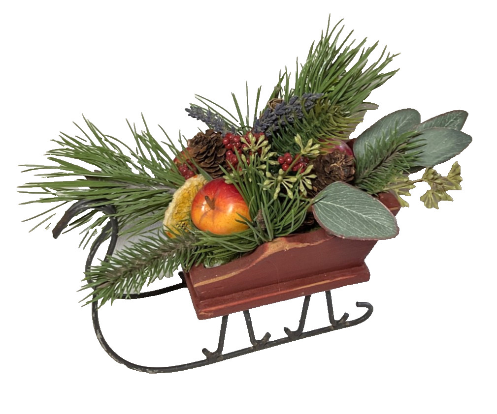 HOLIDAY CHRISTMAS SLEIGH FLORAL ARRANGEMENT 8 INCHES TALL 12 x 19 NWT