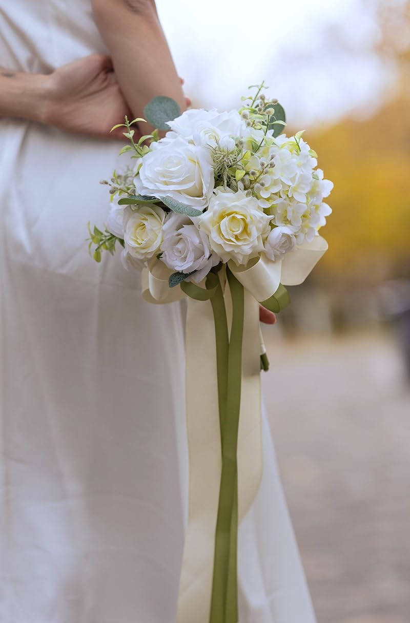 Wedding Bridal Bouquet Bridesmaid Artificial White Rose Church Home Decor