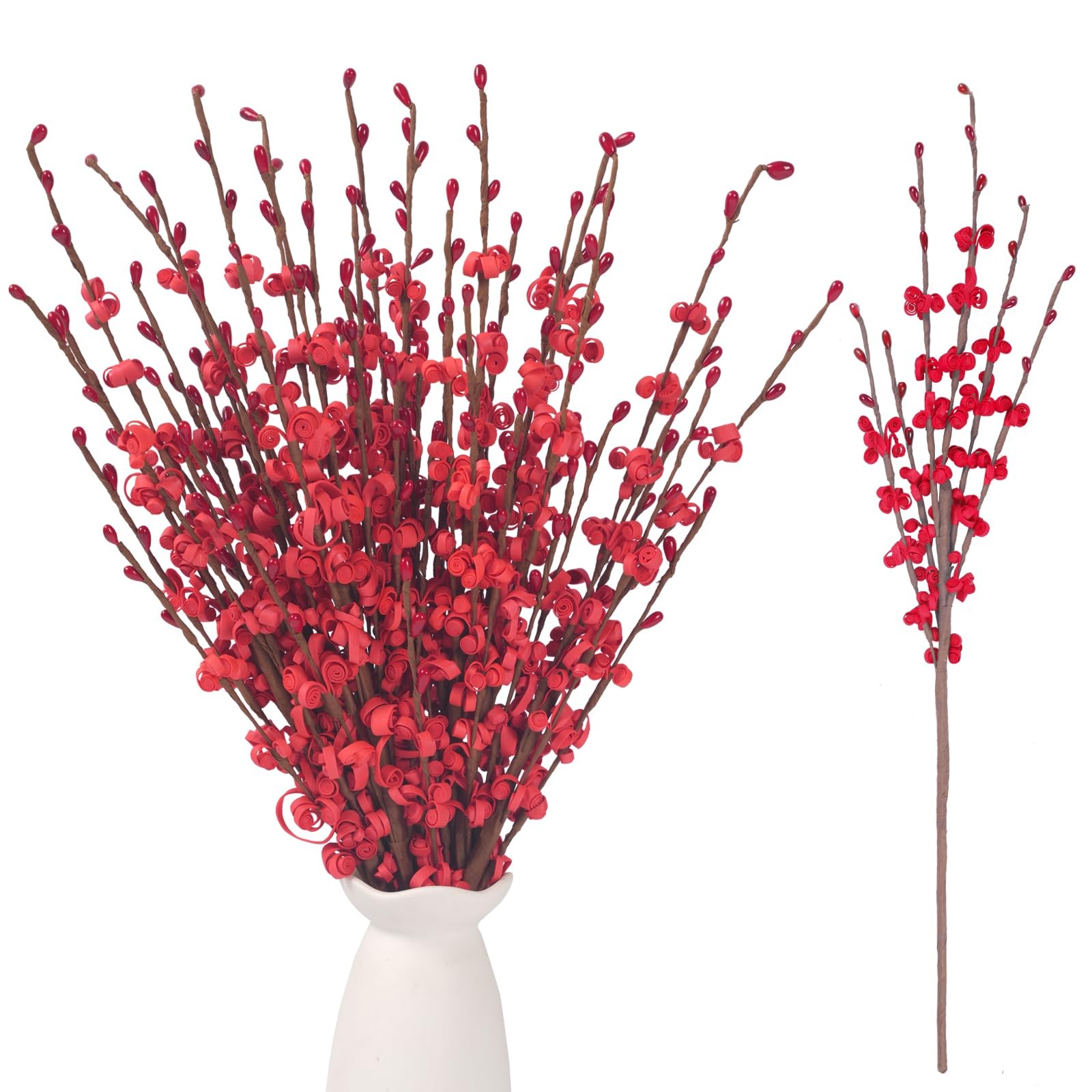 Red Flowers Artificial Jasmine 17.5 Inch Faux Patriotic Red Berries 10 PCS