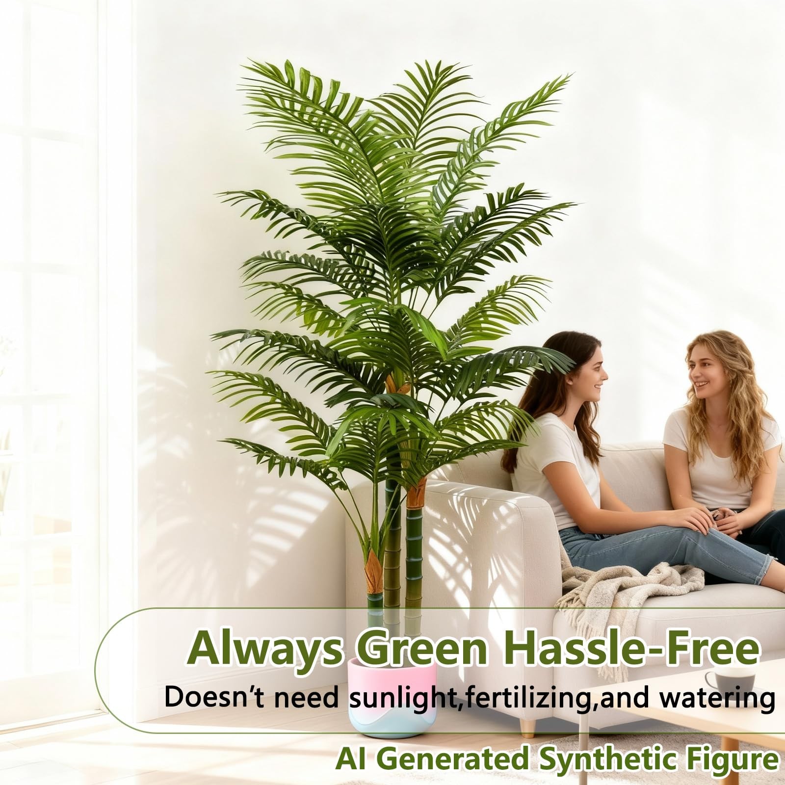 Best 6FT Tall Golden Cane Artificial Palm Tree, Large Faux Tree with 3 Textured