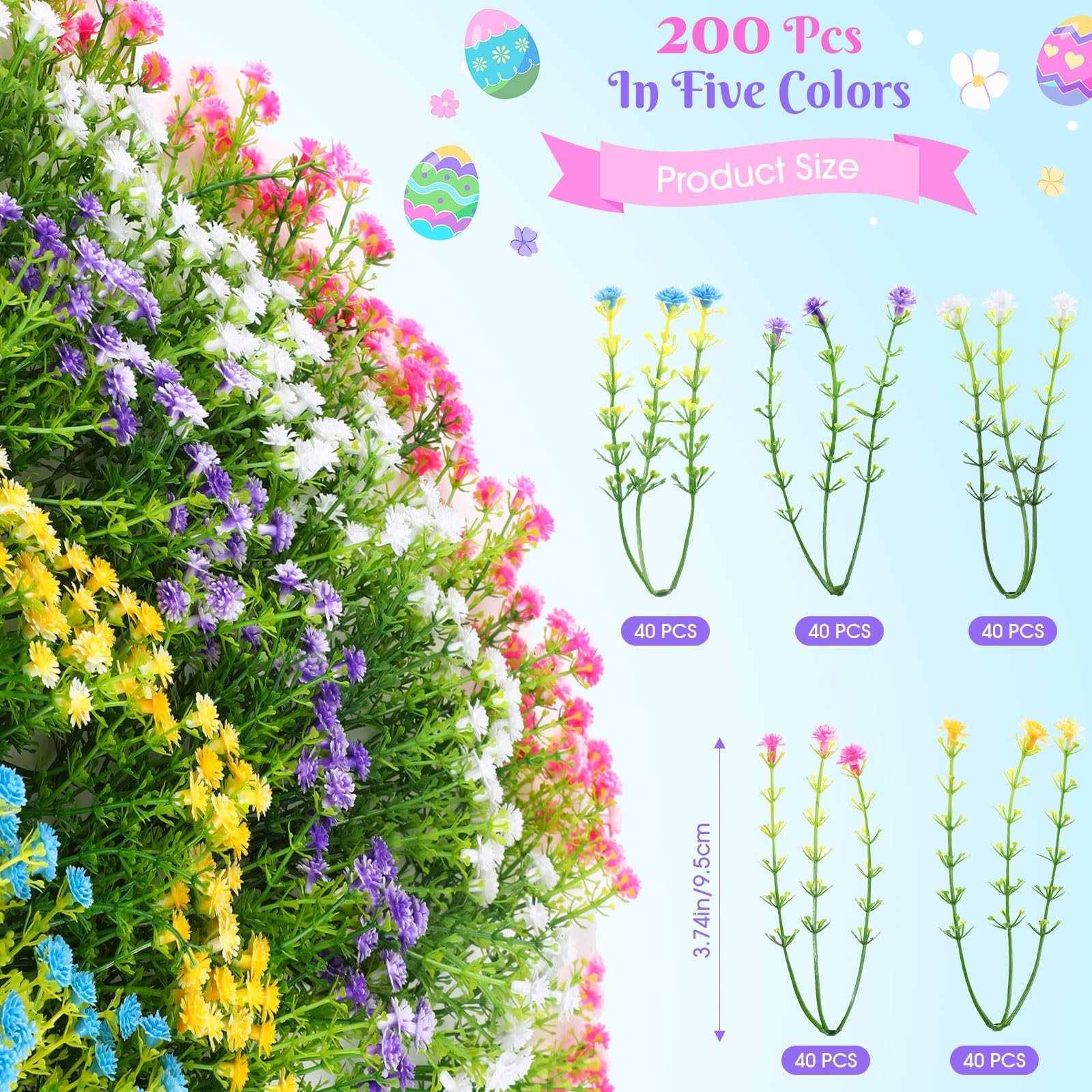 200 PCS Multiple Color 3.74 Inch Baby Breath Artificial Flowers Mini Bulk