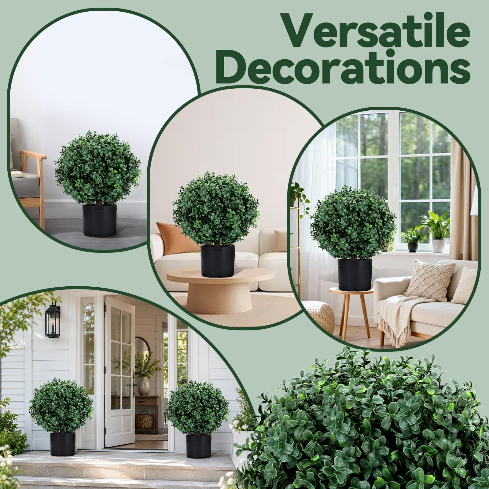 Set of 2 Faux Boxwood Topiary Trees – UV-Resistant Potted Greenery for Home, Gar