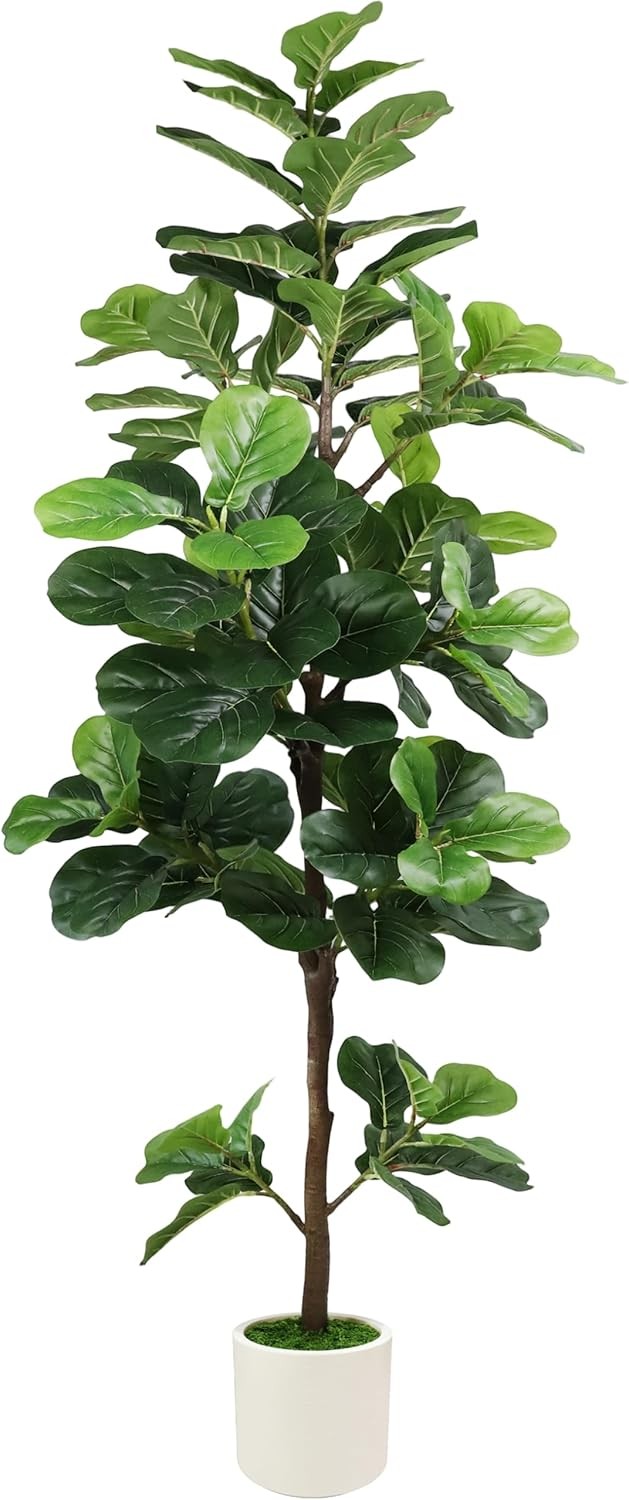 5FT Artificial Fiddle Leaf Fig Tree W/ White Planter & Fake Moss Realistic Faux