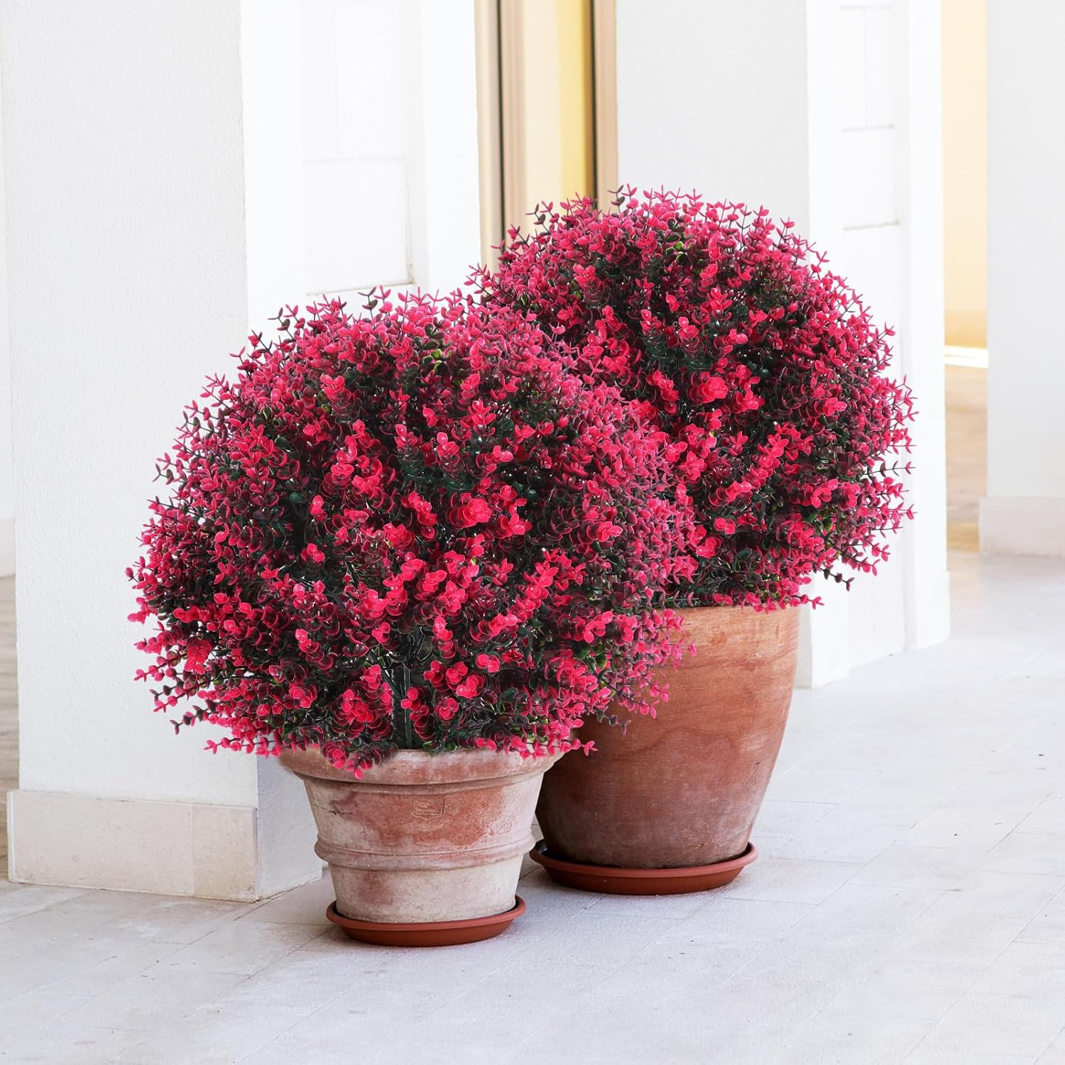 6 Pcs 18″ UV Resistant Artificial Boxwood Ball Topiary – Rose Red