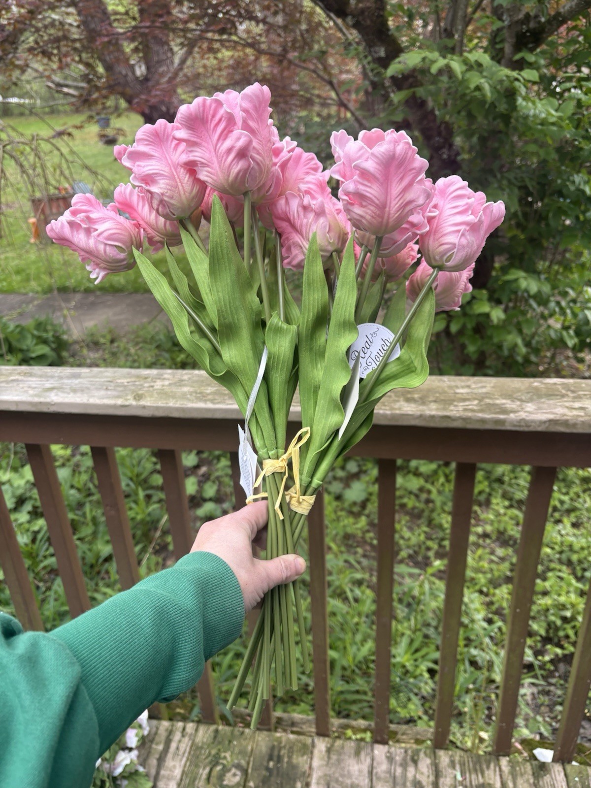 Allstate, 15″ Real Touch Parrot Tulip Bundle – Pink 2 Bouquets Latex Faux Flower