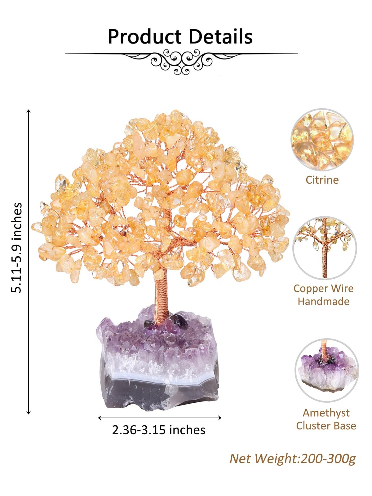 Natural Citrine Healing Crystal Money Tree on Amethyst Cluster Geode Druzy Ba…