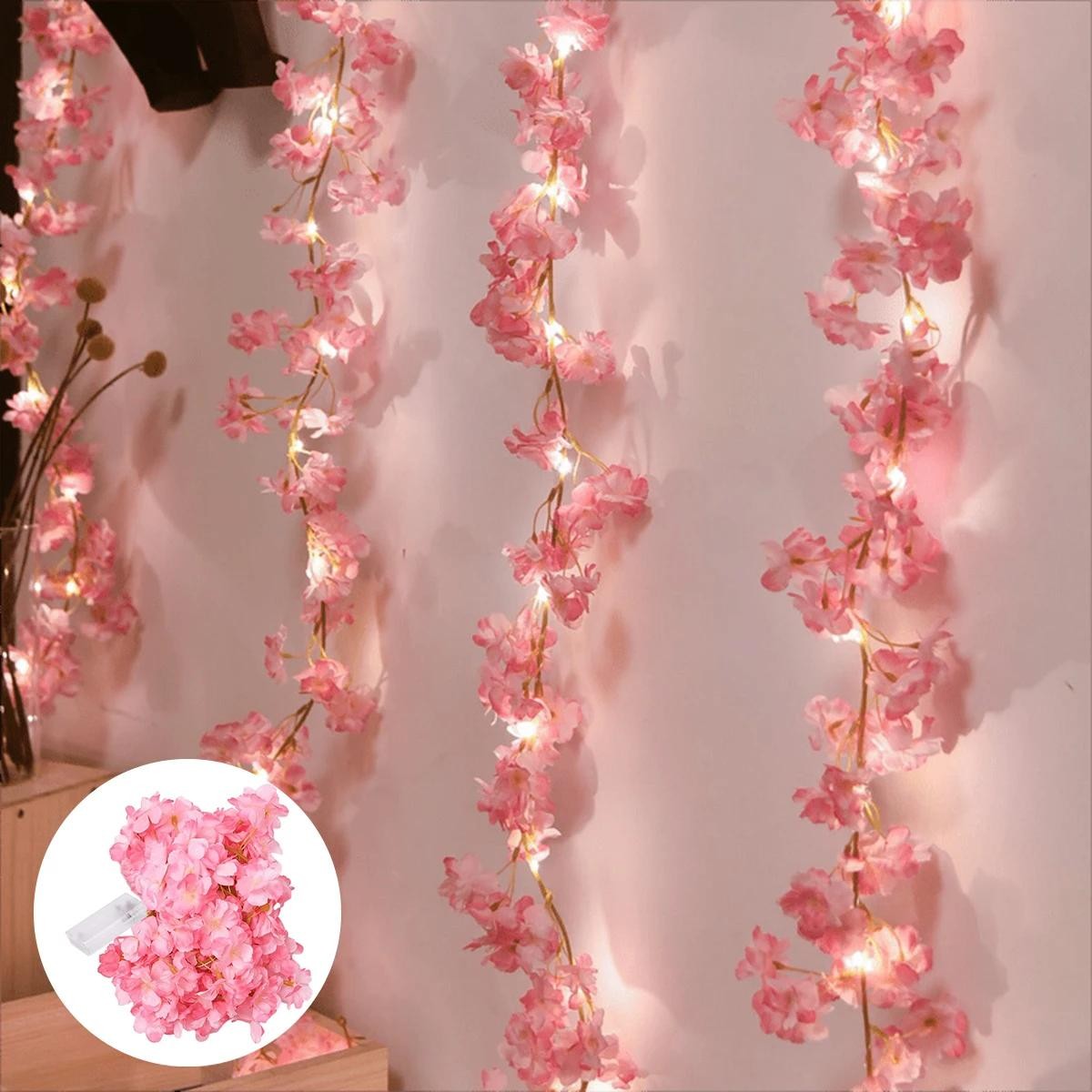 1/2/5M Cherry Blossom LED String Lights Flower Vine Fairy Garland Wedding Decor