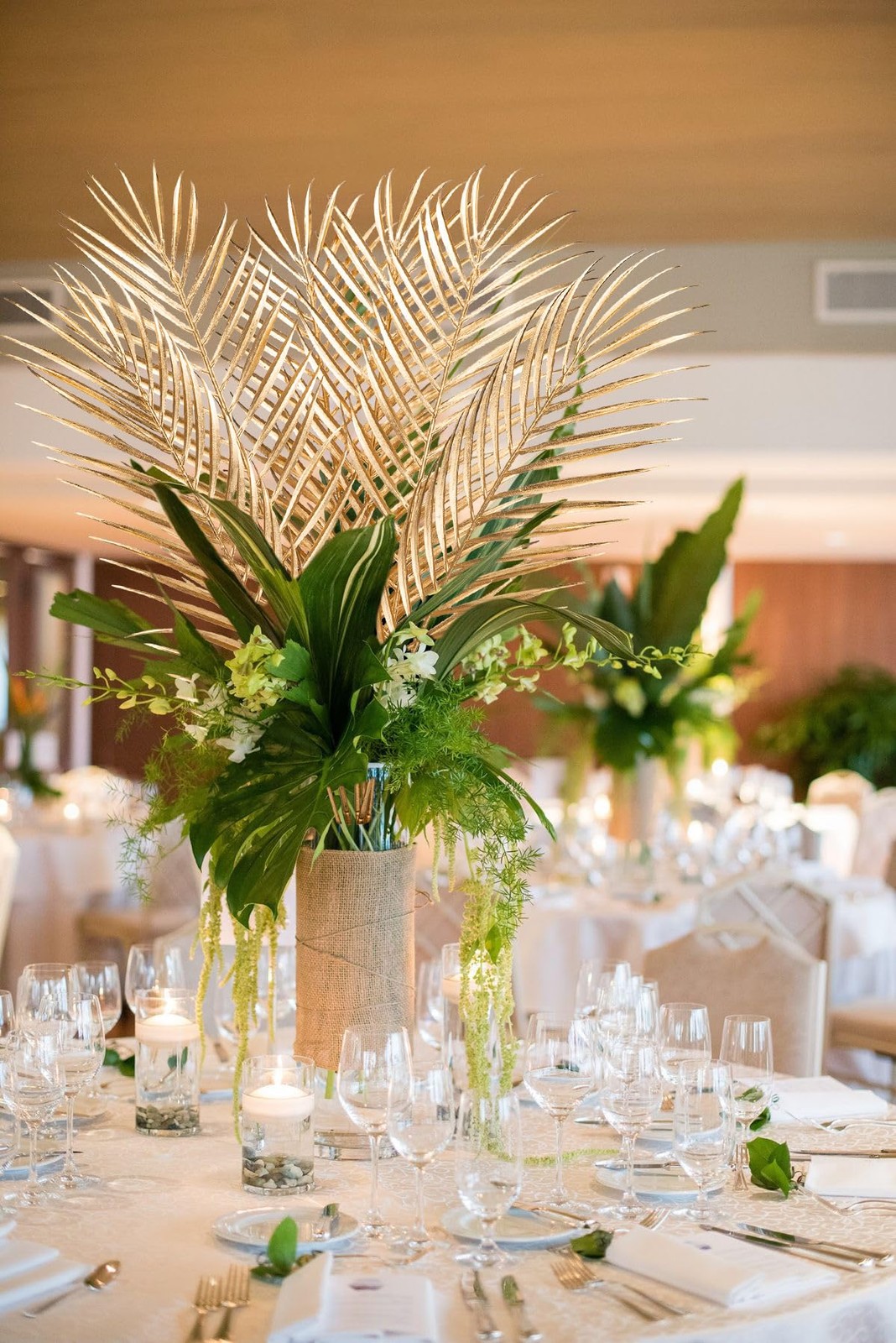 29” Large Gold Palm Leaves Palm Fronds Tropical Leaves Areca Palm Branches Ar…