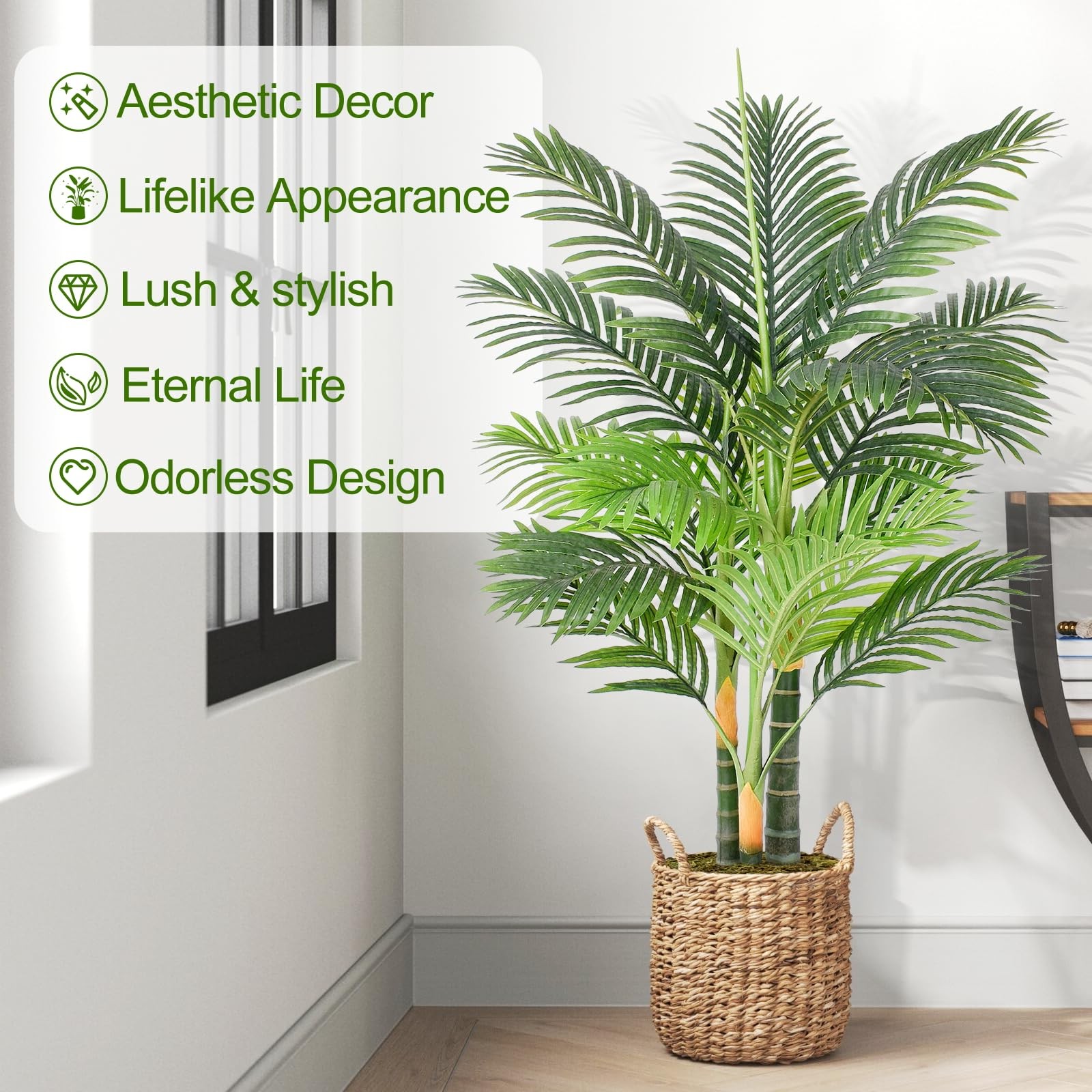 4ft Tall Triple Golden Cane Palm Artificial Tree Large Tropical Palm Tree UV …