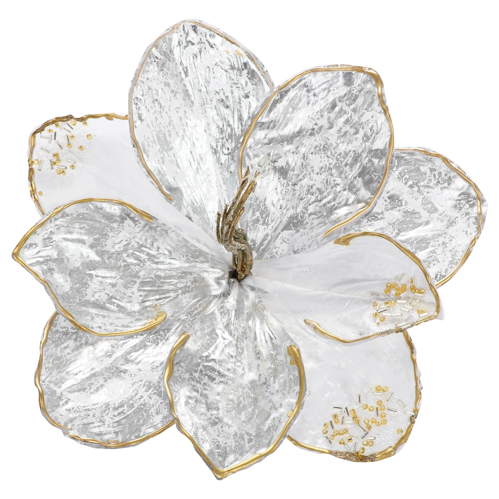 Magnolia Artificial Flowers 21.2″ White Silver Fake Magnolia Flower Stems wit…