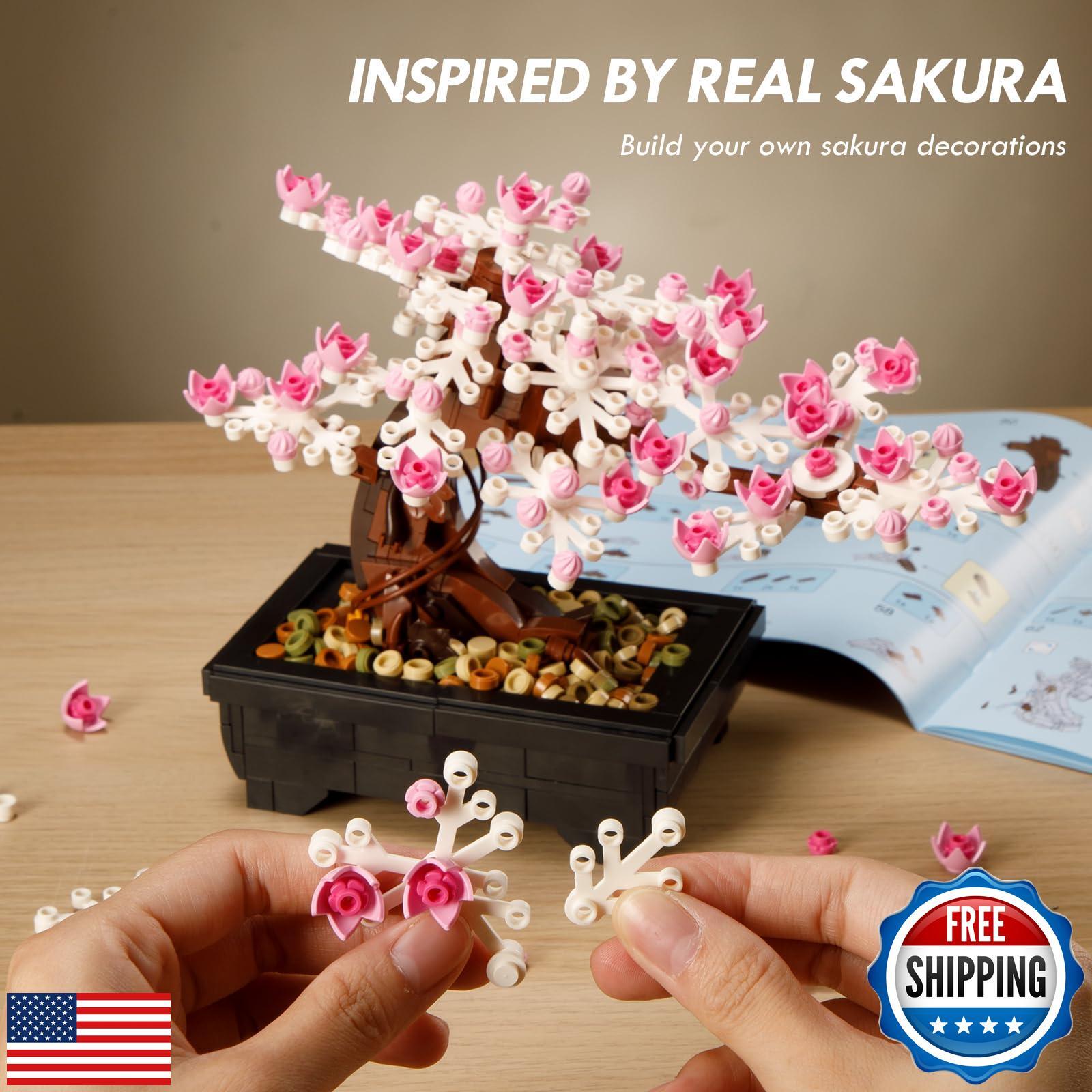 Cherry Blossom Tree Building Sets,Le-go Bonsai Tree Sets for Adults,3 in 1 Bo