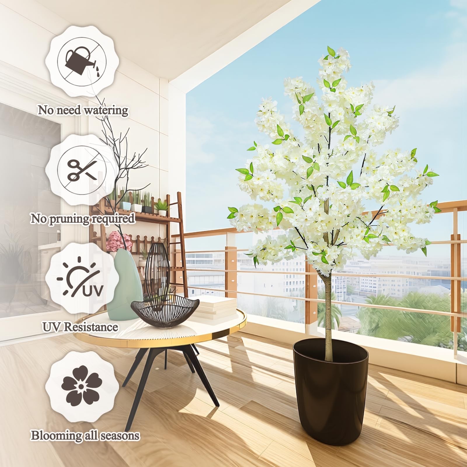5FT White Cherry Blossom Tree with Pot – Artificial Floral Decor for Home & Wedd