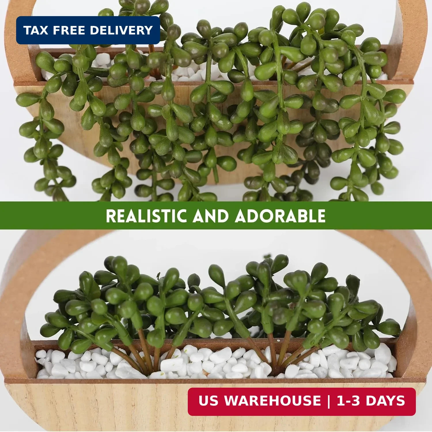 Floweroyal 2pcs Artificial Succulents Hanging Plants 12.2” Fake String of Pearl
