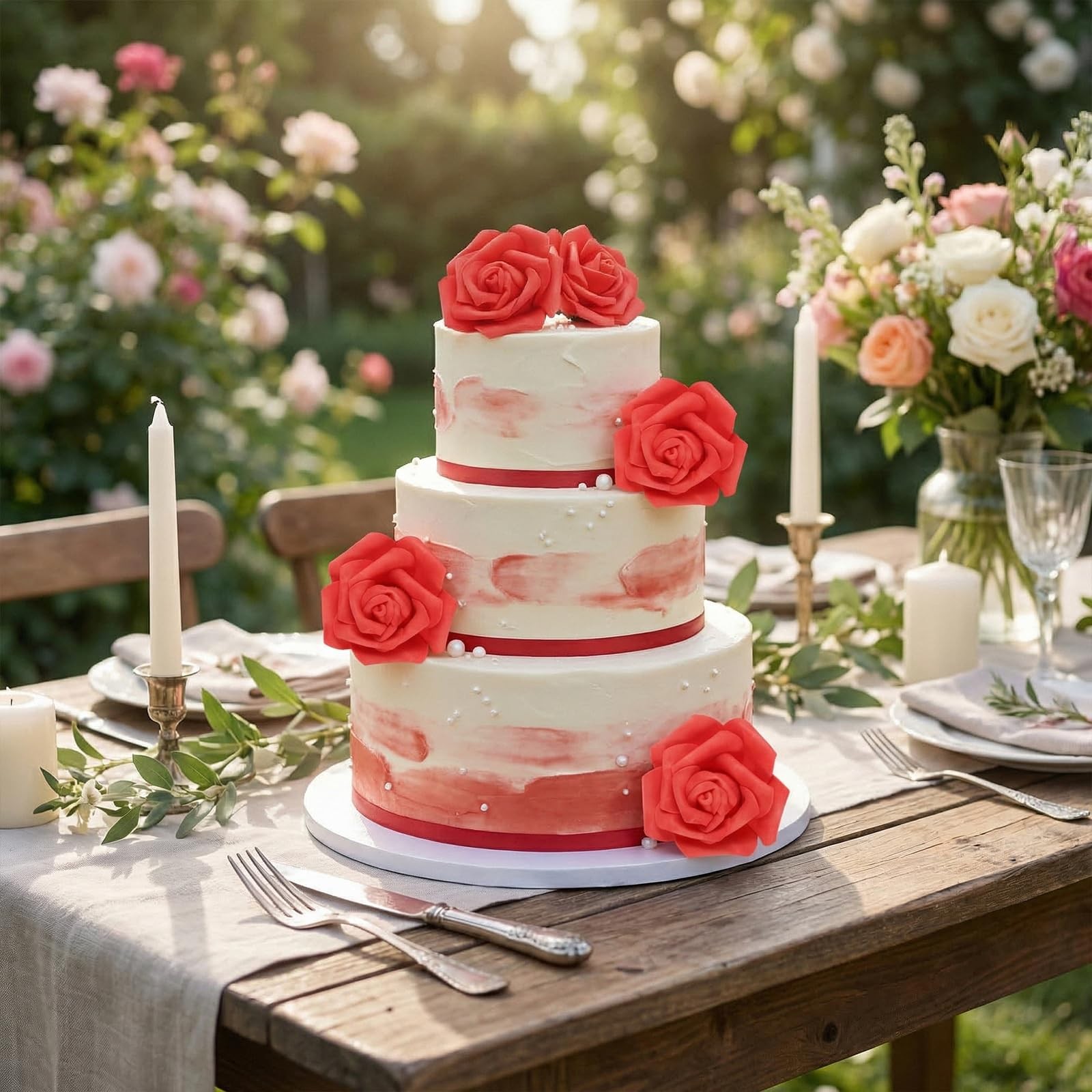 50 PCS Deep Red Foam Rose Stemless Artificial Flower Head Bulk 2.75in Mini Fa…