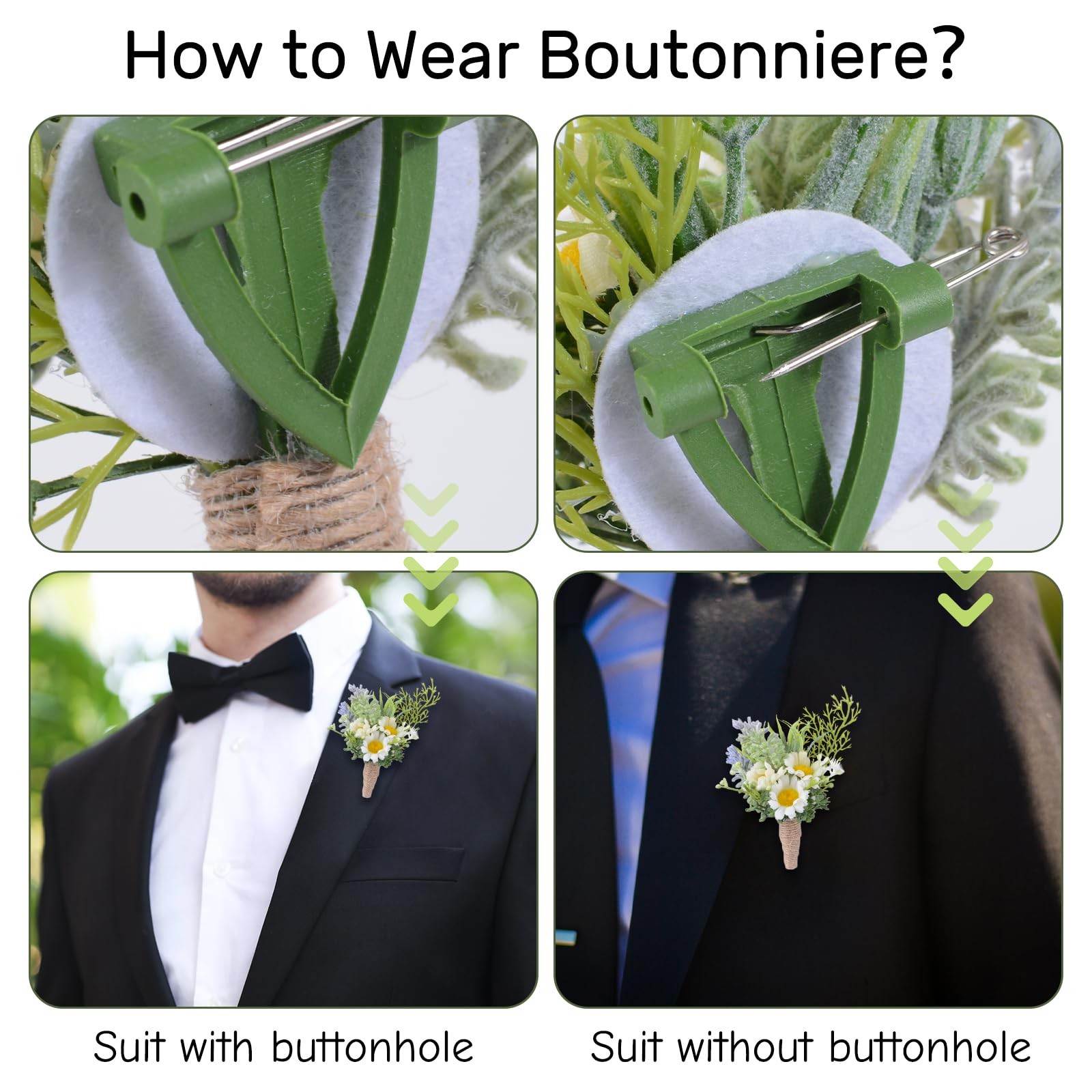 2Pcs White Daisy Corsage Wrist Flower Set Artificial Hand Flower and Boutonni…