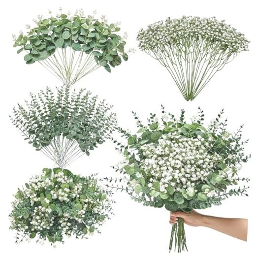 100 Pcs Mixed Artificial Eucalyptus Stems,Babys Breath Artificial 100pcs