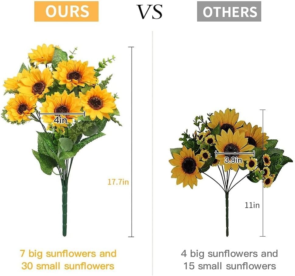 Beautiful 2 Bunches of Artificial Sunflower Flowers for -Round Decoration