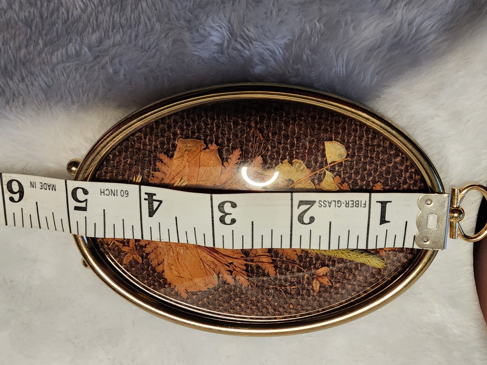 Vintage Framed Dried Flowers Standing Or Wall Hanging Oval Domed Glass Gold Tone