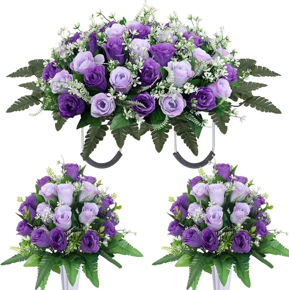 3 Sets Cemetery Flowers for Grave,Headstone Flower Saddle,Grave Memorial Flow