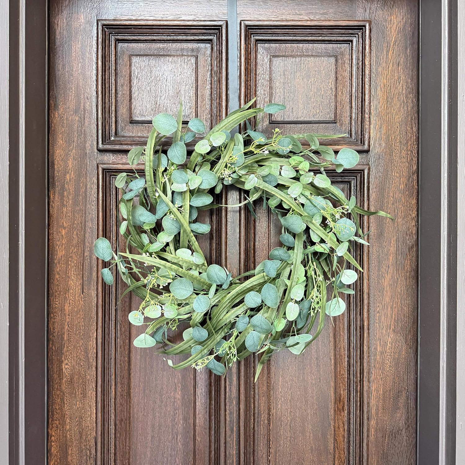 Eucalyptus Wreath for Front Door – 24 Inch Artificial Greenery Door Wreath with