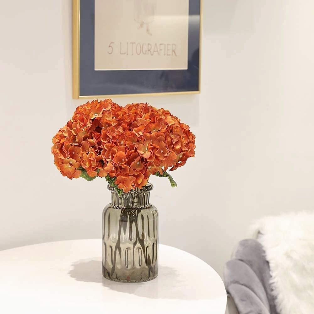 Orange Silk Hydrangea Flowers 2 Bouquets for Home, Wedding, Party Decor