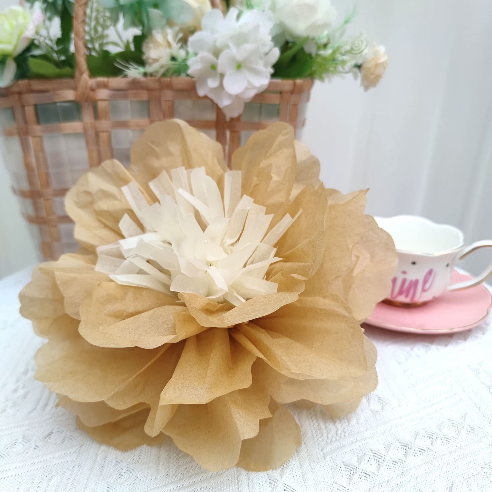White Gold Large Flower Decorations for Wedding Party Backdrop DIY Home Flowe…