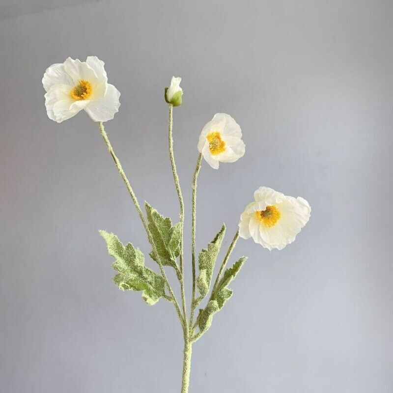 Artificial Poppies Flower Gorgeous Silk Papaver Rhoeas Flocking Stem Home Decors
