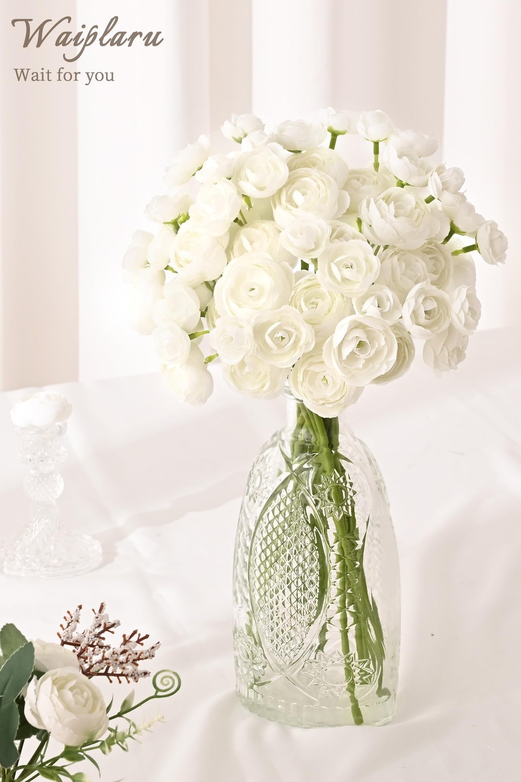 Ranunculus Artificial Flowers, 18Pcs 14In Fake Peonies Artificial Flowers, Wh…