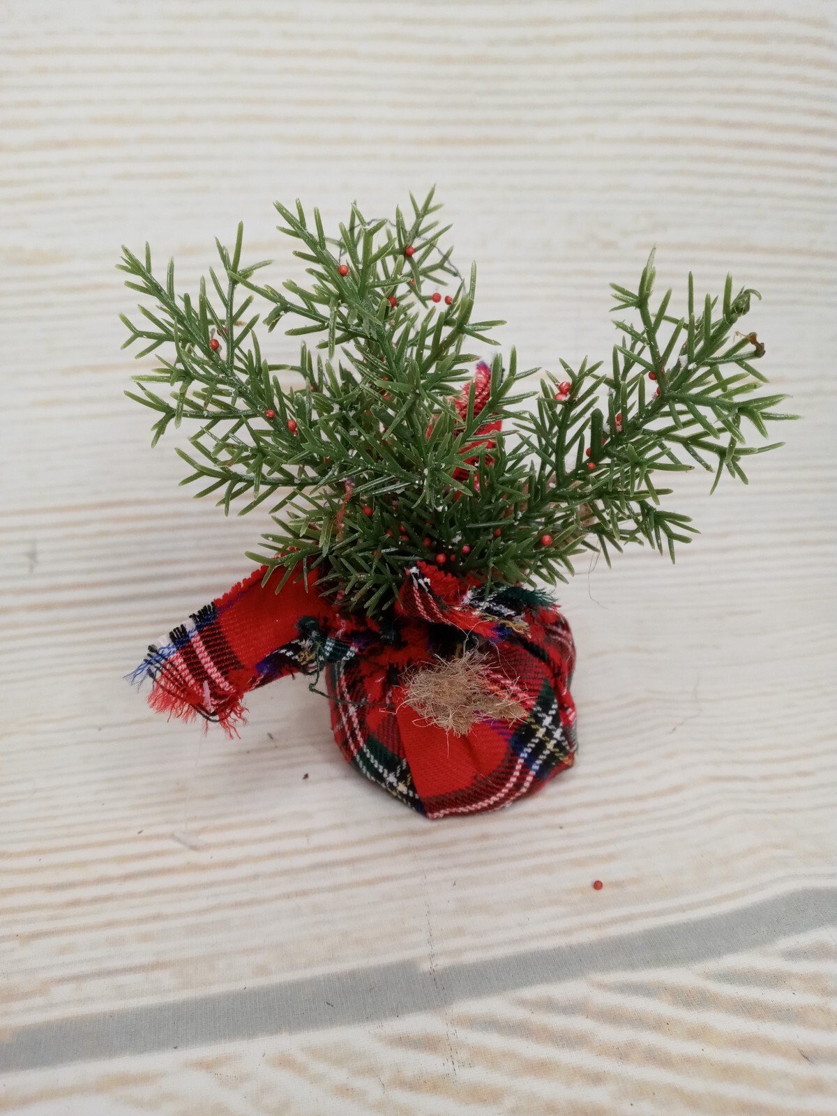 New! Mini Tartan Plaid Greenery Plant Tree Fake Christmas Winter Decor Filler ~