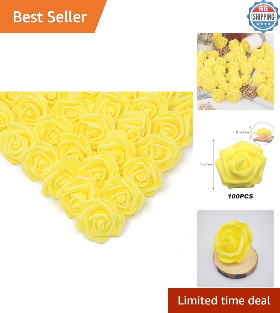 Versatile 100 Pcs Yellow Foam Roses – Ideal for Weddings, Parties & Centerpieces