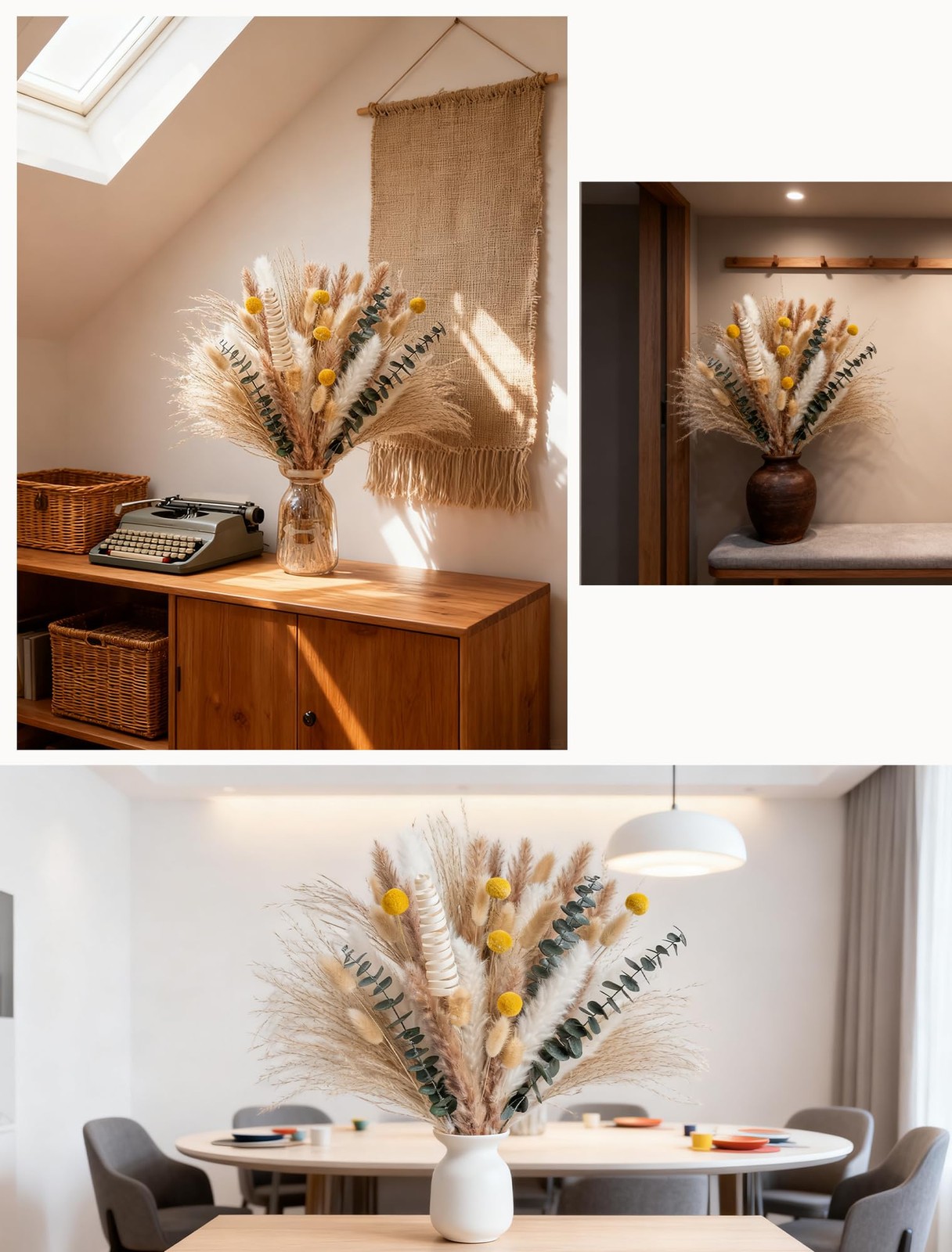 Pampas Grass Boho Decor Bouquet – Natural Dried Flowers Including Billy Balls…