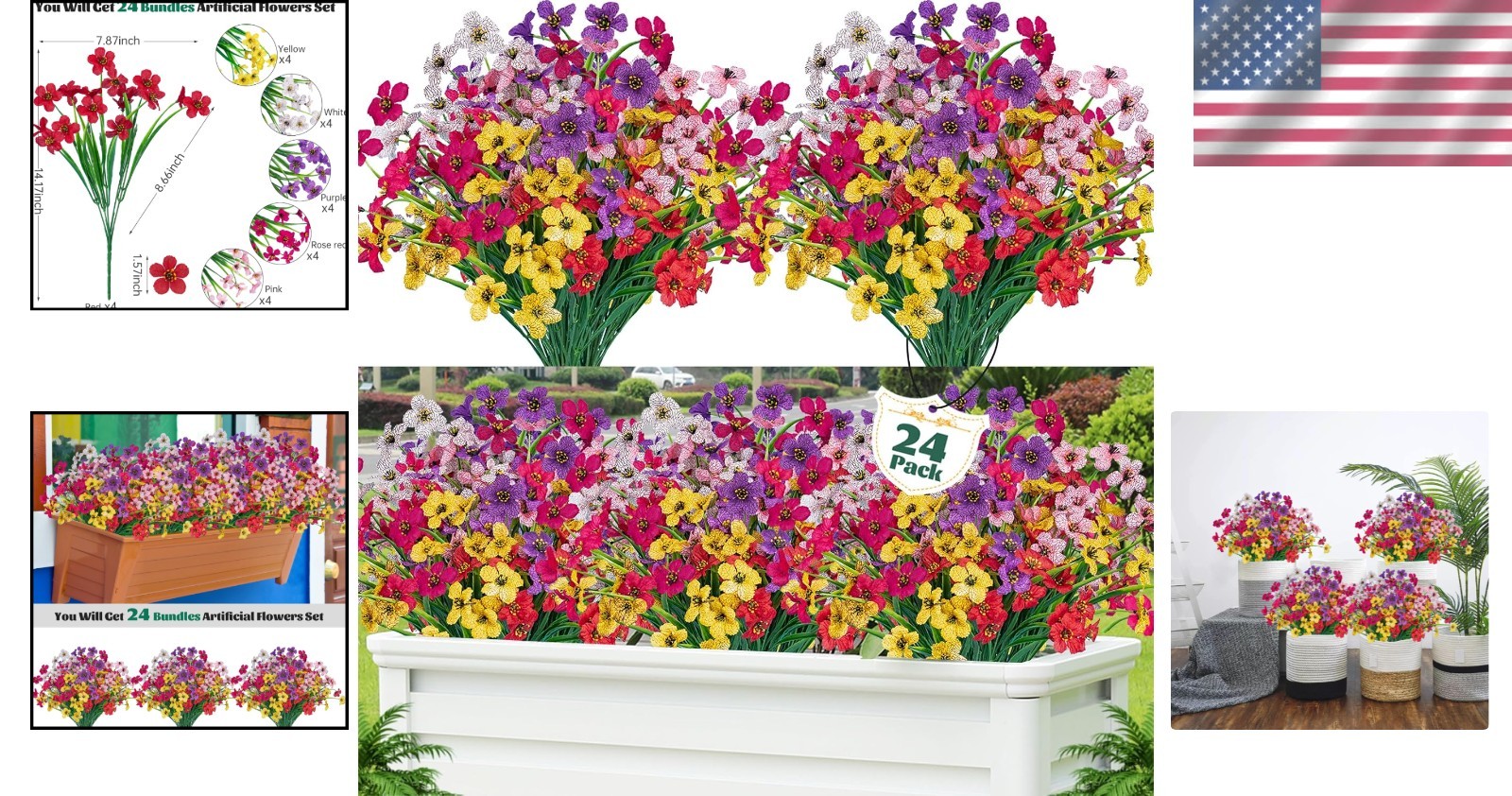 Exquisite 24 Pcs UV Resistant Outdoor Flowers – Effortless Beauty for Any Space