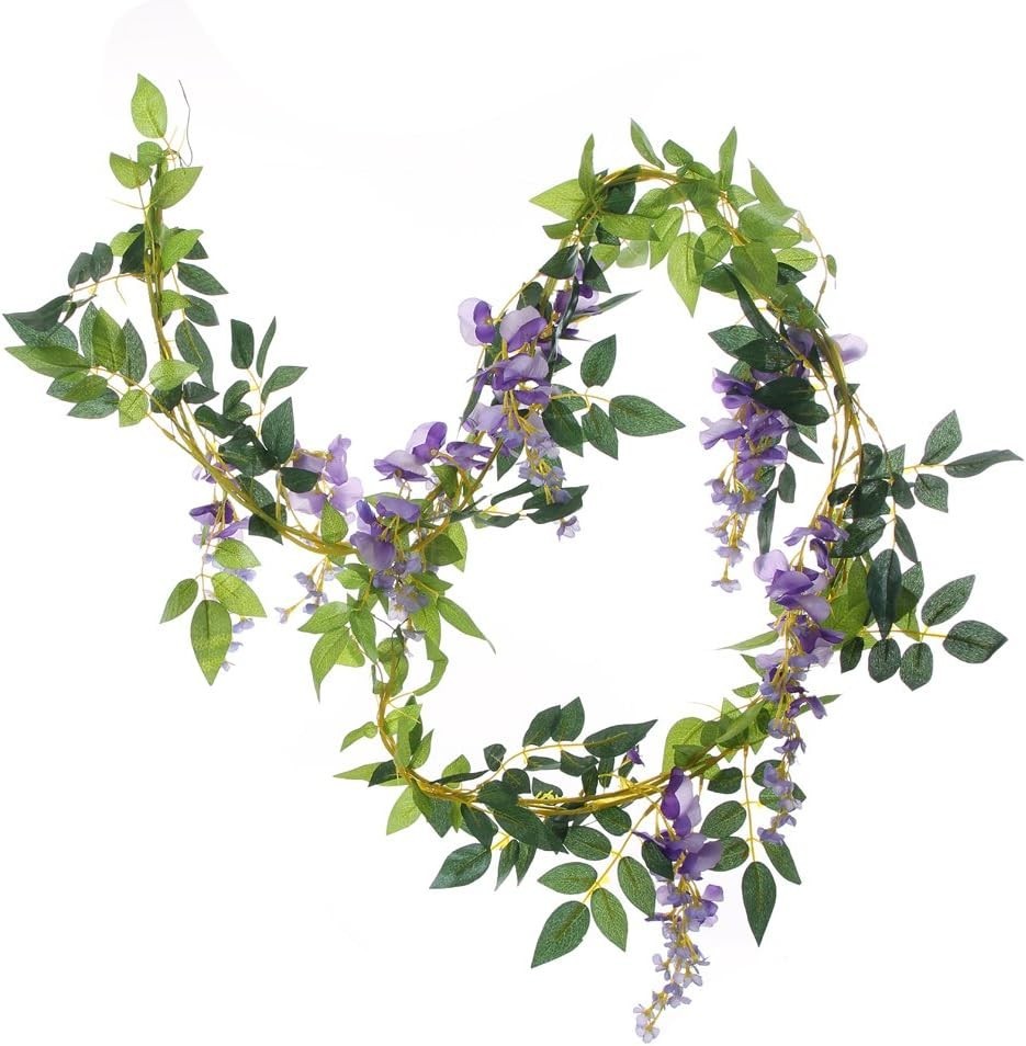 2Pcs 6.6Ft Artificial Flowers Vines Silk Wisteria Artificial Garlands Fake Ha…