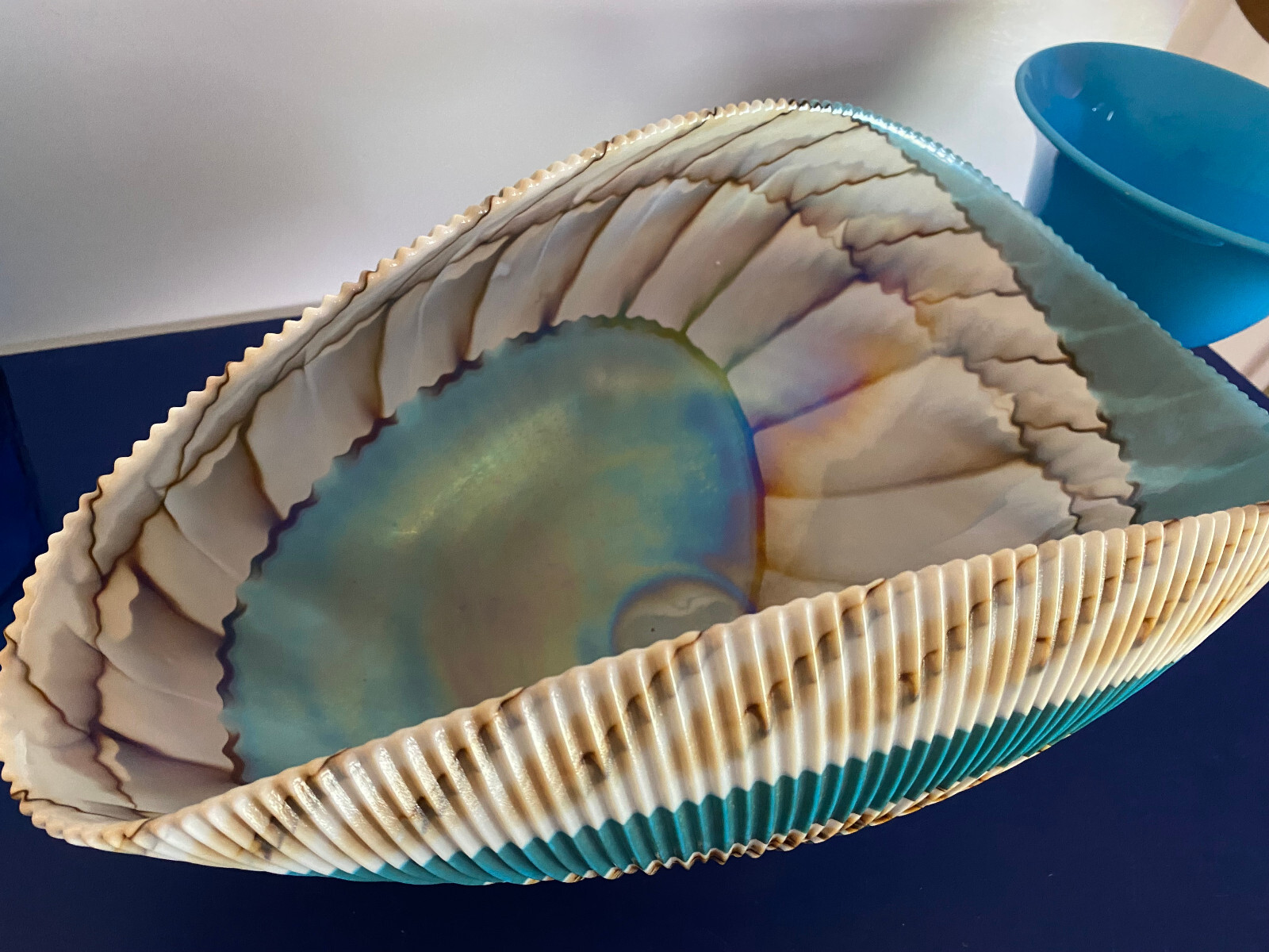 Native Trails Murand Glass Vessel Shell Large 16″ Long And 7 1/2″ Wide 7″ Tall
