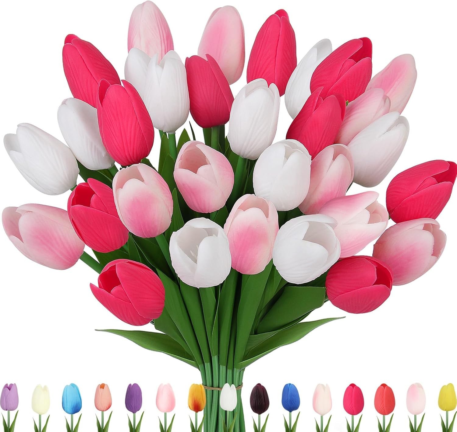 Artificial Tulips Flowers Fake Latex Tulip Stems – 30pcs Real Touch Faux Mult…