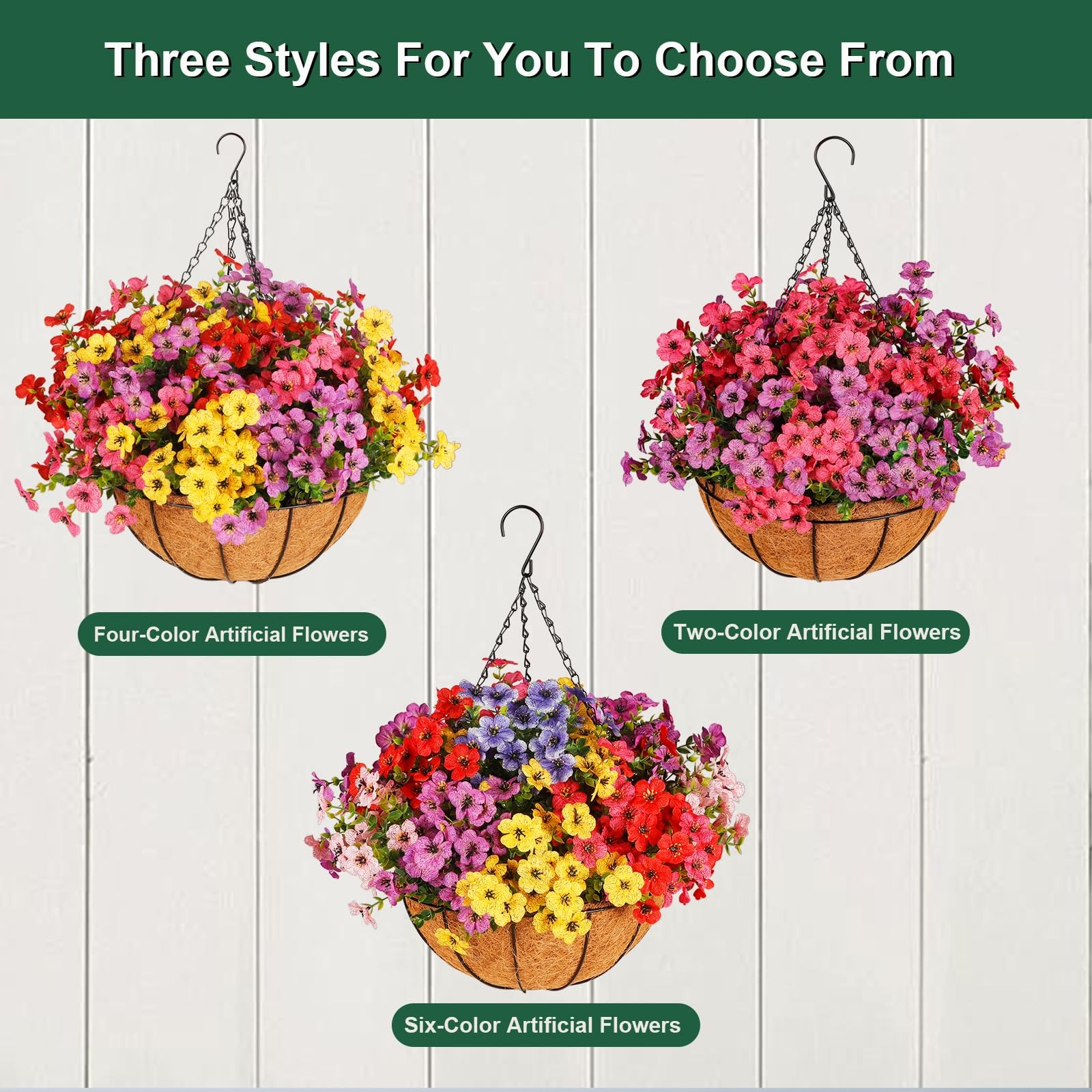 Artificial Faux Flowers with Hanging Basket for Outdoor Spring Summer Decorat…
