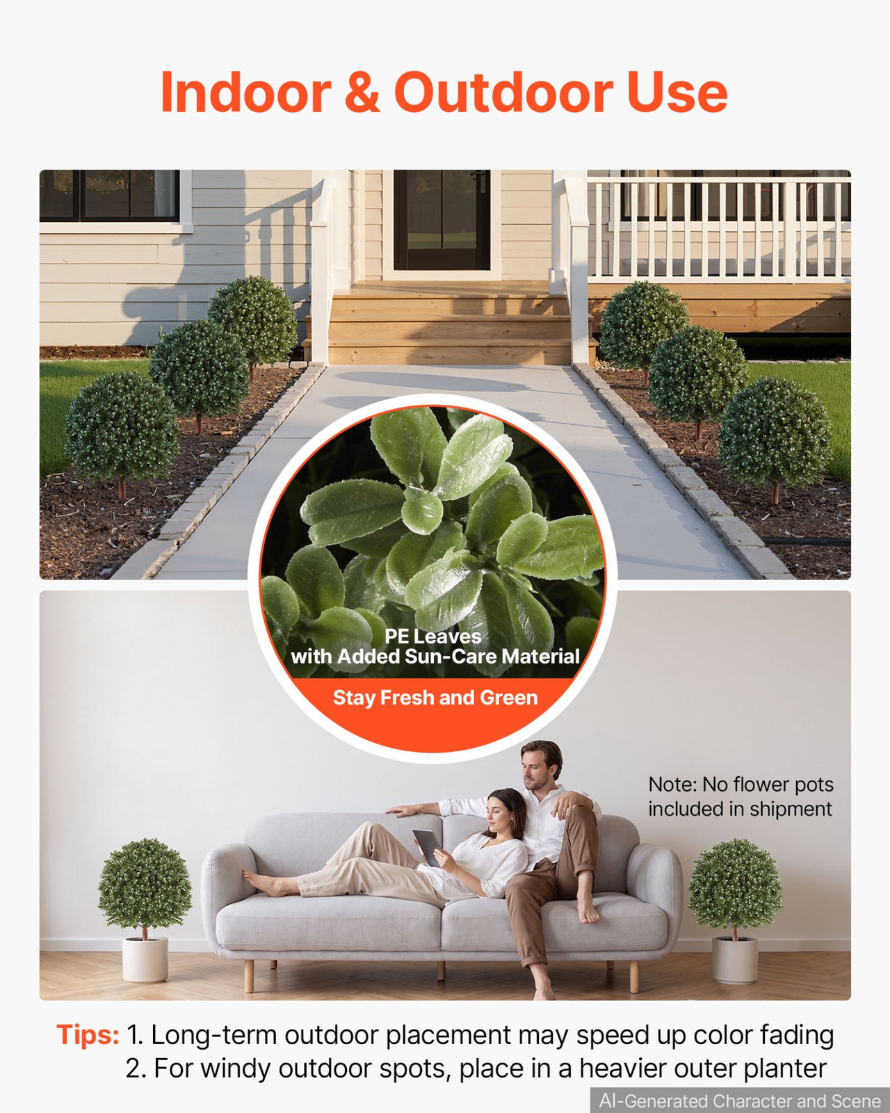 20″ Artificial Boxwood Topiary Ball Set of 2 Faux Shrubs w/Spikes Outdoor