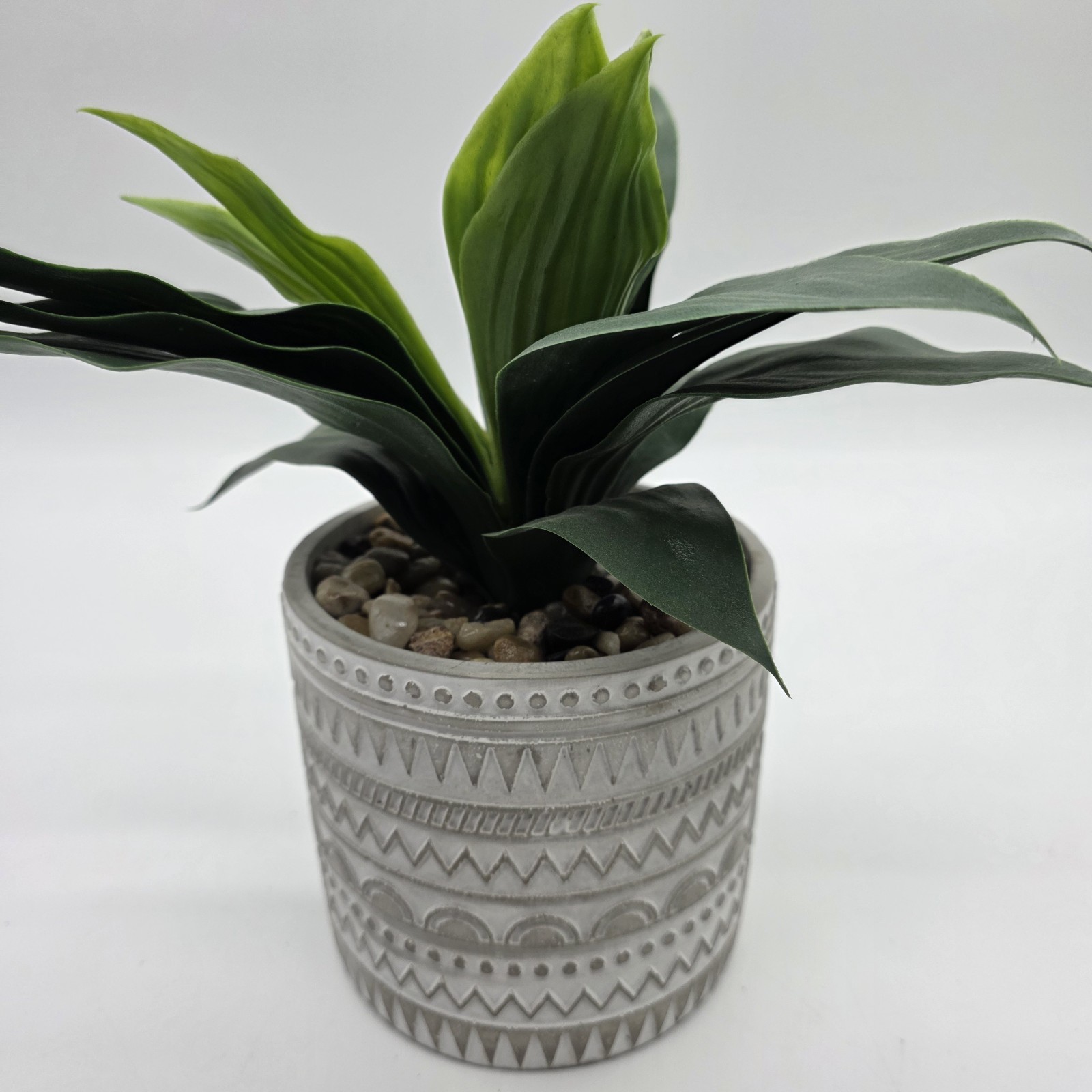 Artificial Green Plant in Gray Patterned Pot Faux Desk Shelf Home Decor